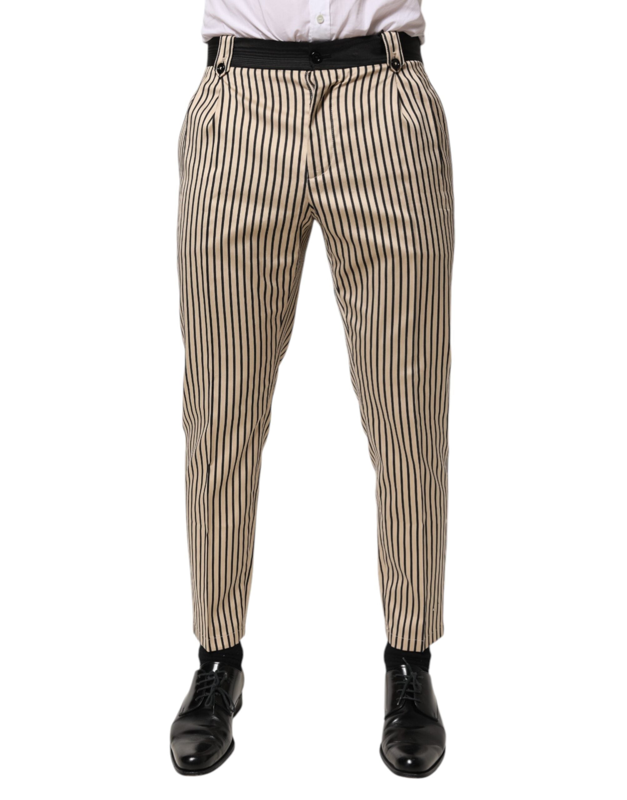 Dolce & Gabbana Beige Schwarz Gestreifte Slim Fit Hose aus Baumwolle Hose