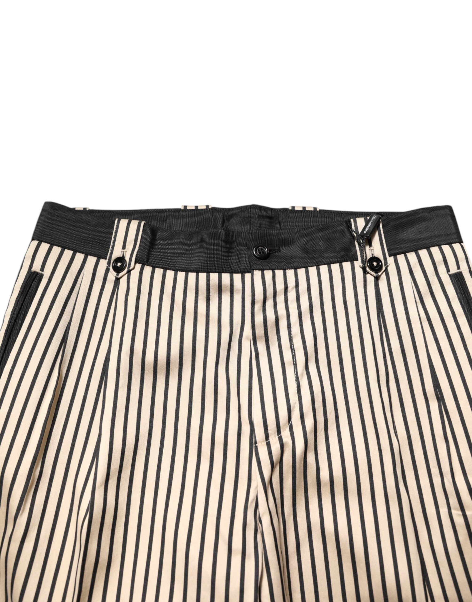 Dolce & Gabbana Beige Schwarz Gestreifte Slim Fit Hose aus Baumwolle Hose