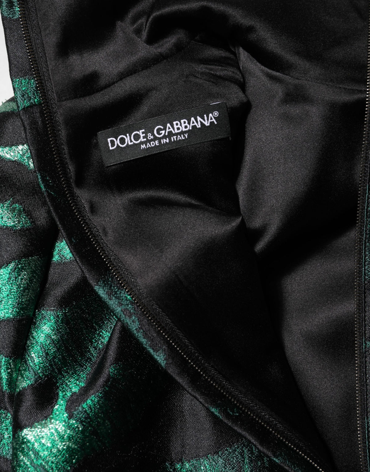 Dolce & Gabbana Schwarz Grün Metallic Jacquard Mini Long Dress