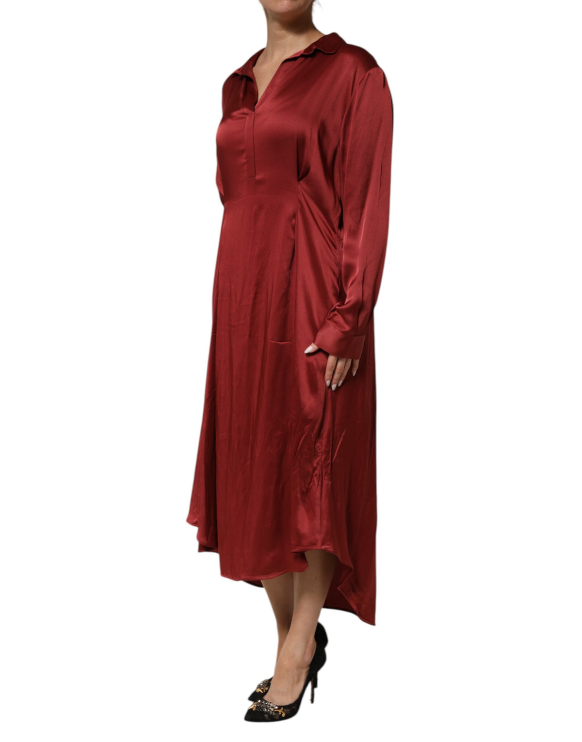 Fabiana Filippi Burgunderfarbenes langes Kleid aus Acetat und Viskose-Satin