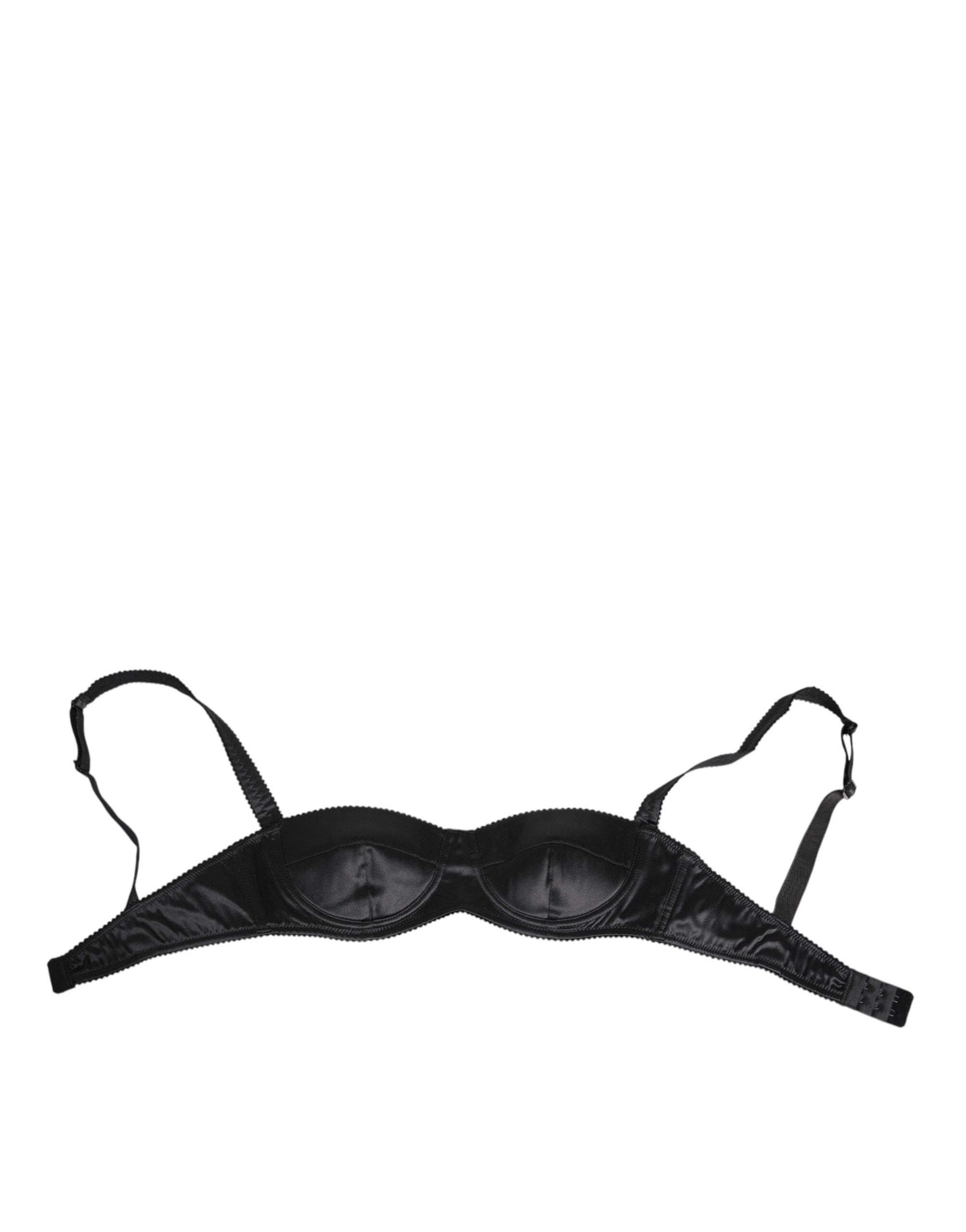 Dolce & Gabbana Schwarzer Seidensatin Kabelloser Dessous-BH Unterwäsche