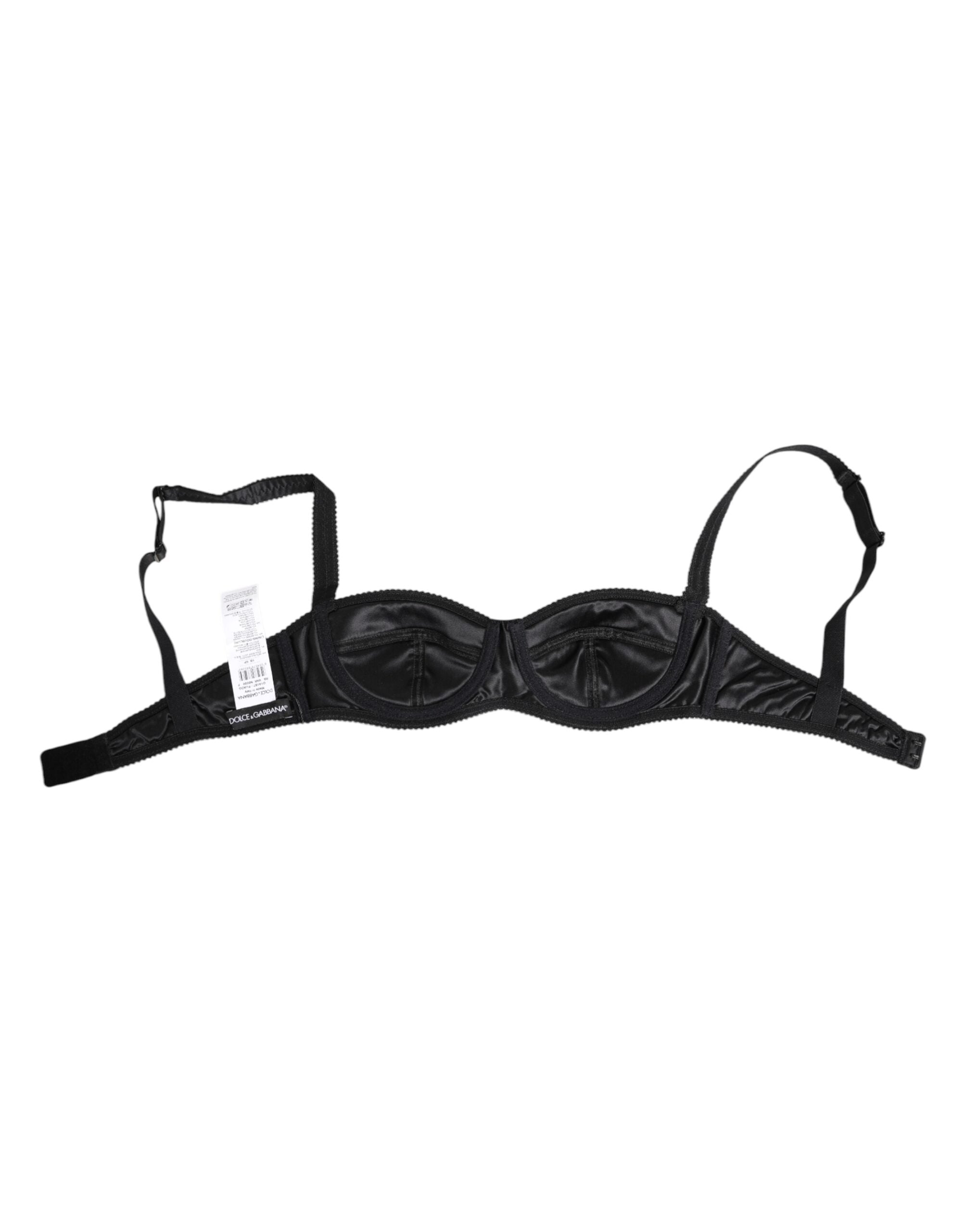 Dolce & Gabbana Schwarzer Seidensatin Kabelloser Dessous-BH Unterwäsche