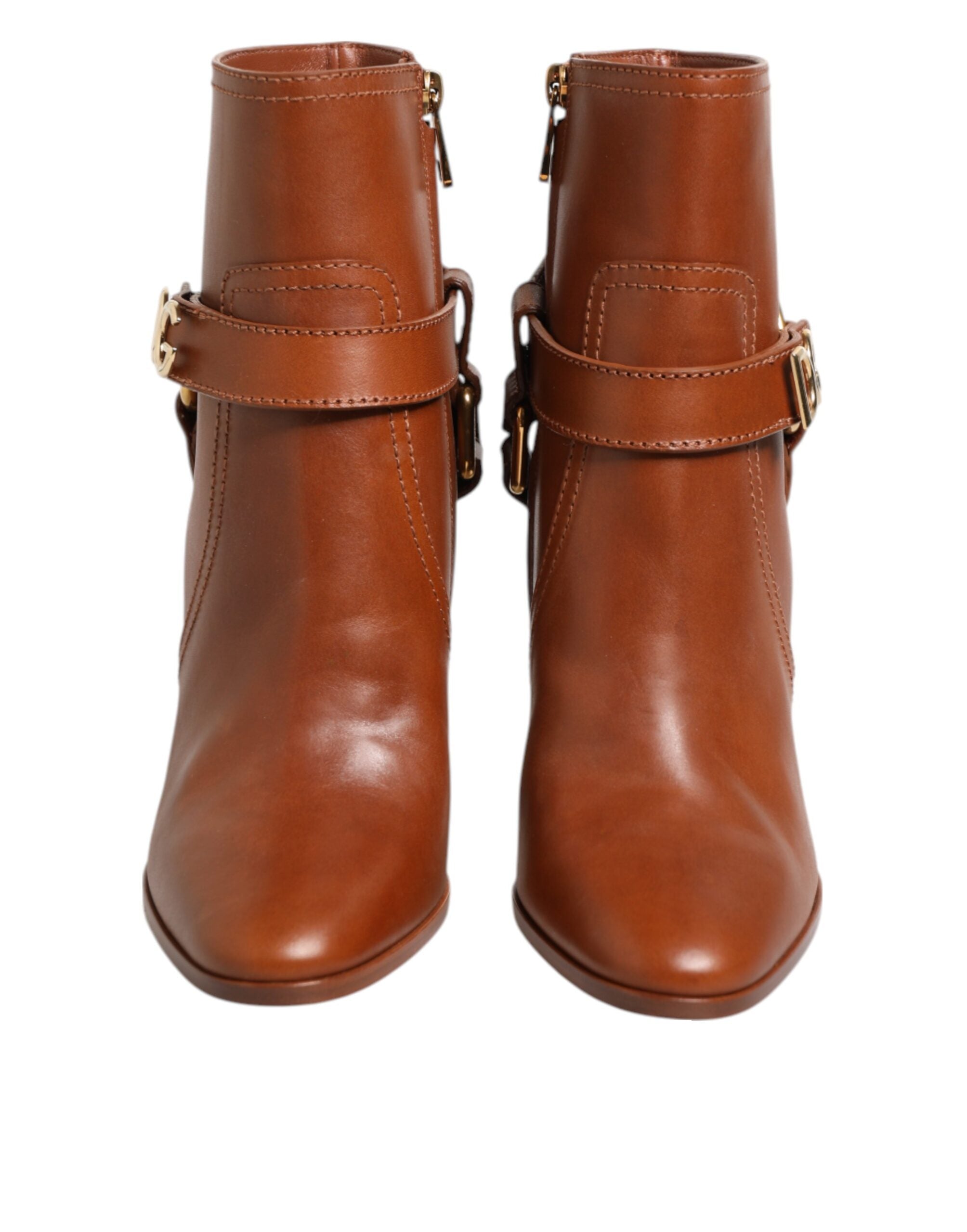 Dolce & Gabbana Braune Leder DG Logo Schnallenstiefel Schuhe