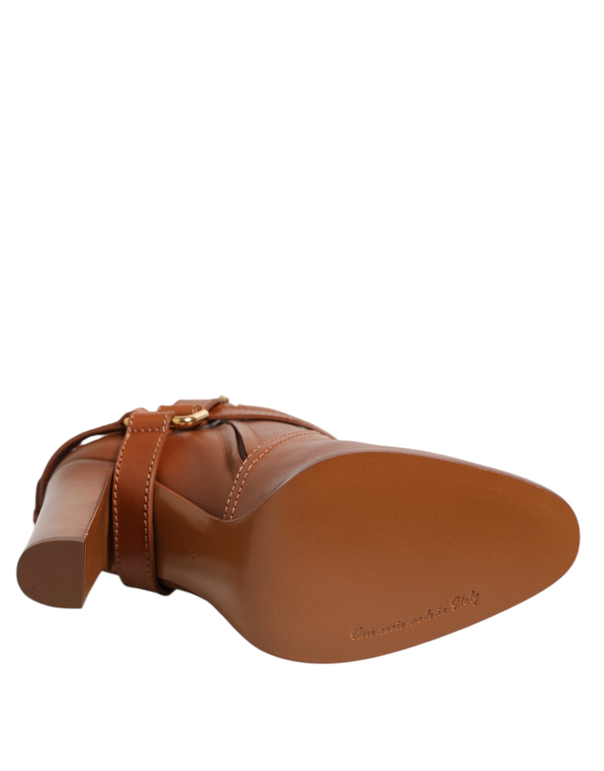 Dolce & Gabbana Braune Leder DG Logo Schnallenstiefel Schuhe