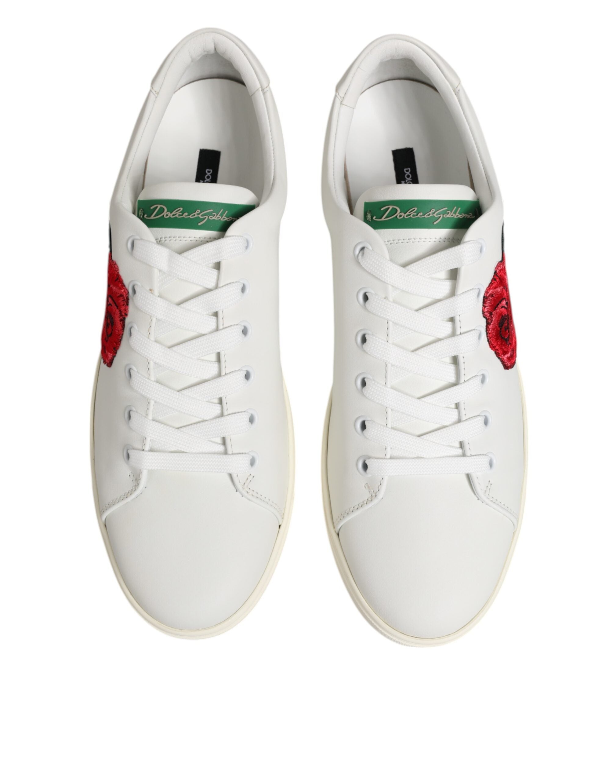 Dolce & Gabbana Weißes Leder mit Rosenstickerei Low-Top Schuhe