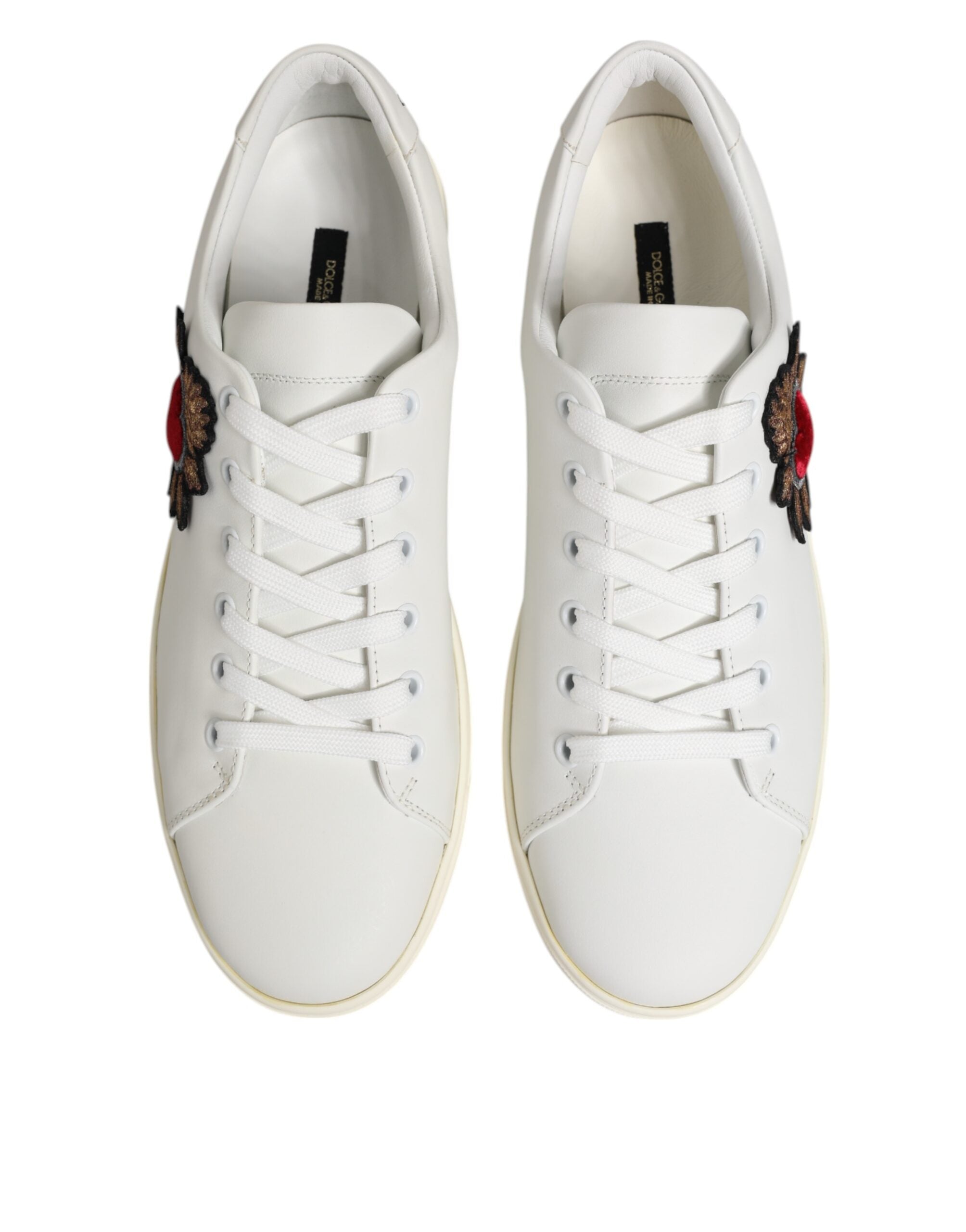 Dolce & Gabbana Weiße Leder Sneakers mit Sacred Heart Patch