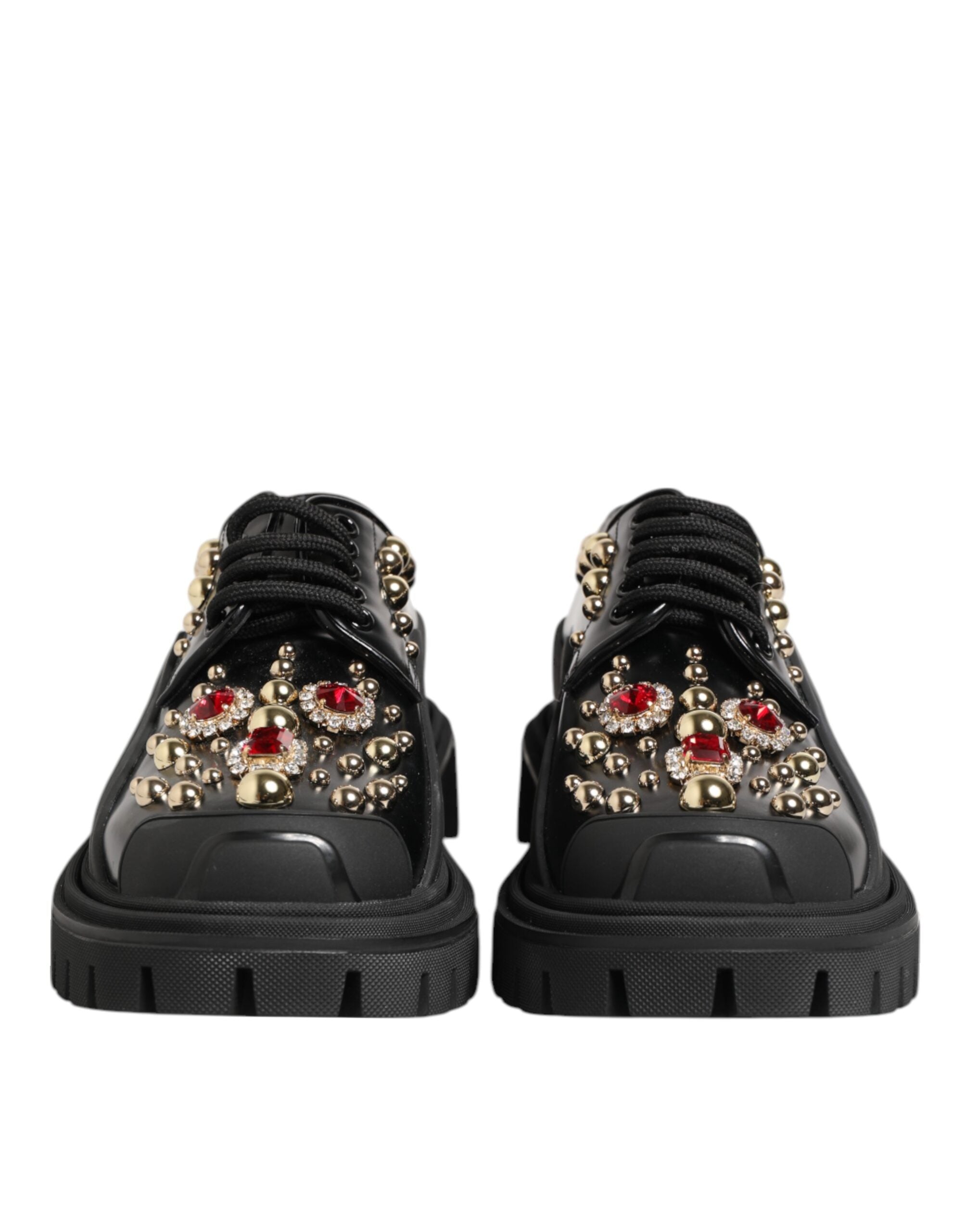 Dolce & Gabbana Schwarze Leder-Derby-Schuhe mit Kristall-Verzierung