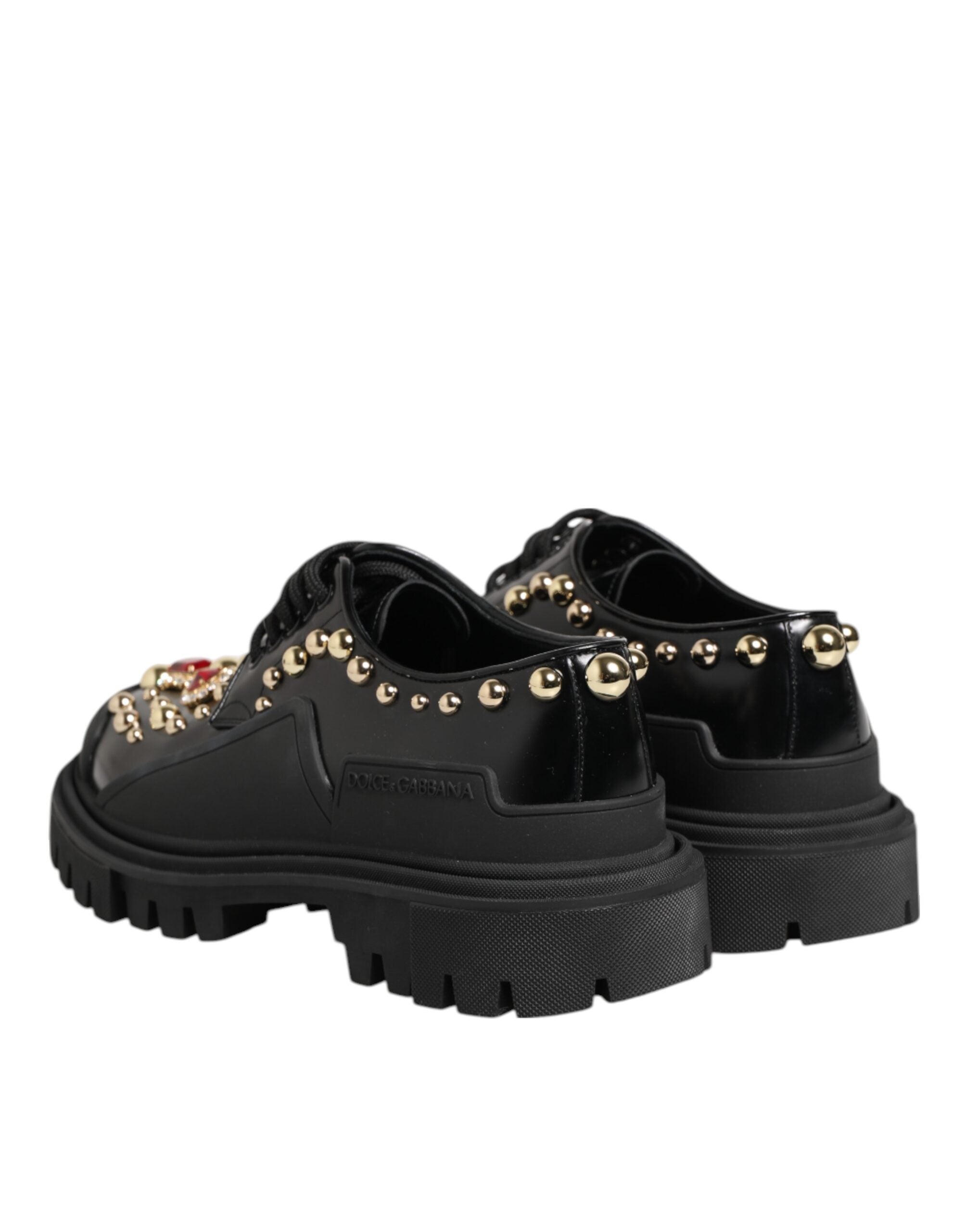 Dolce & Gabbana Schwarze Leder-Derby-Schuhe mit Kristall-Verzierung