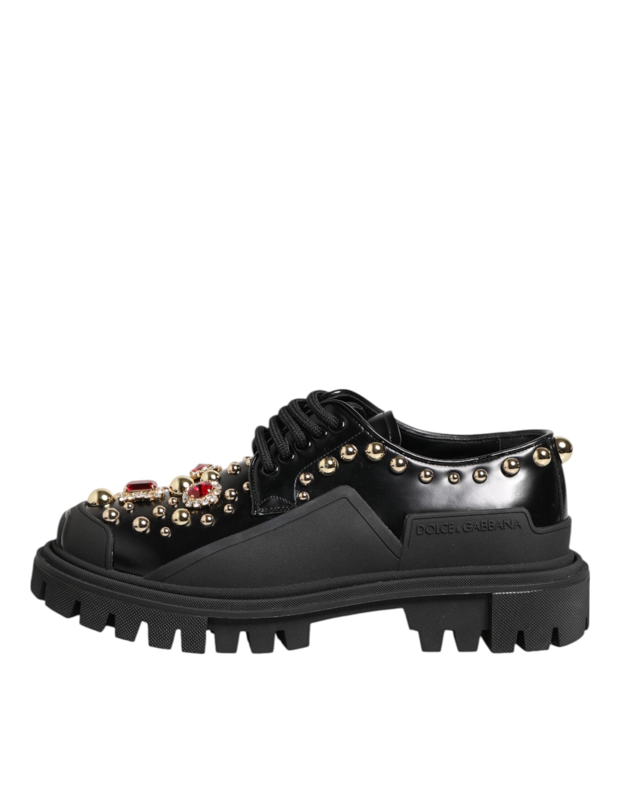 Dolce & Gabbana Schwarze Leder-Derby-Schuhe mit Kristall-Verzierung