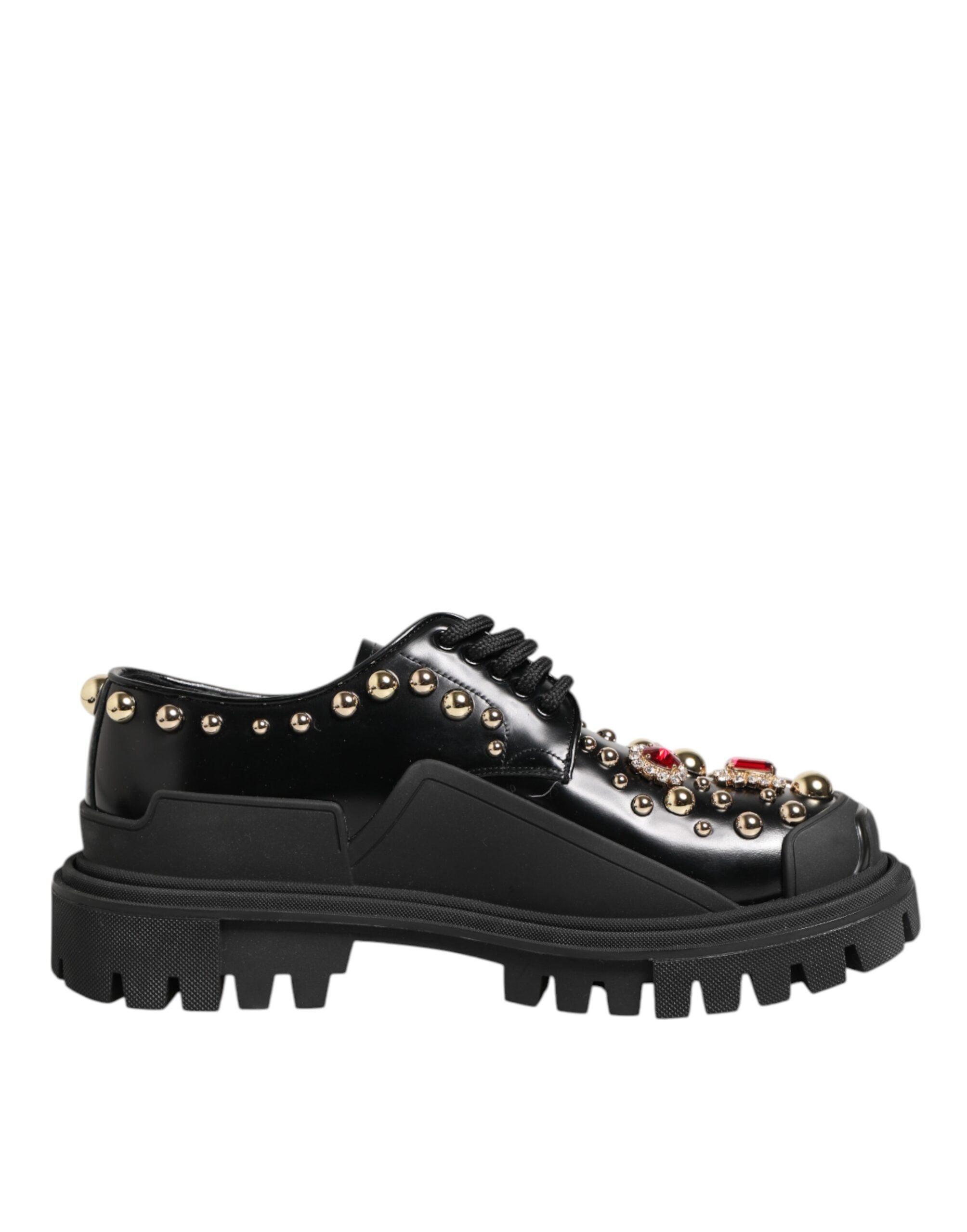 Dolce & Gabbana Schwarze Leder-Derby-Schuhe mit Kristall-Verzierung