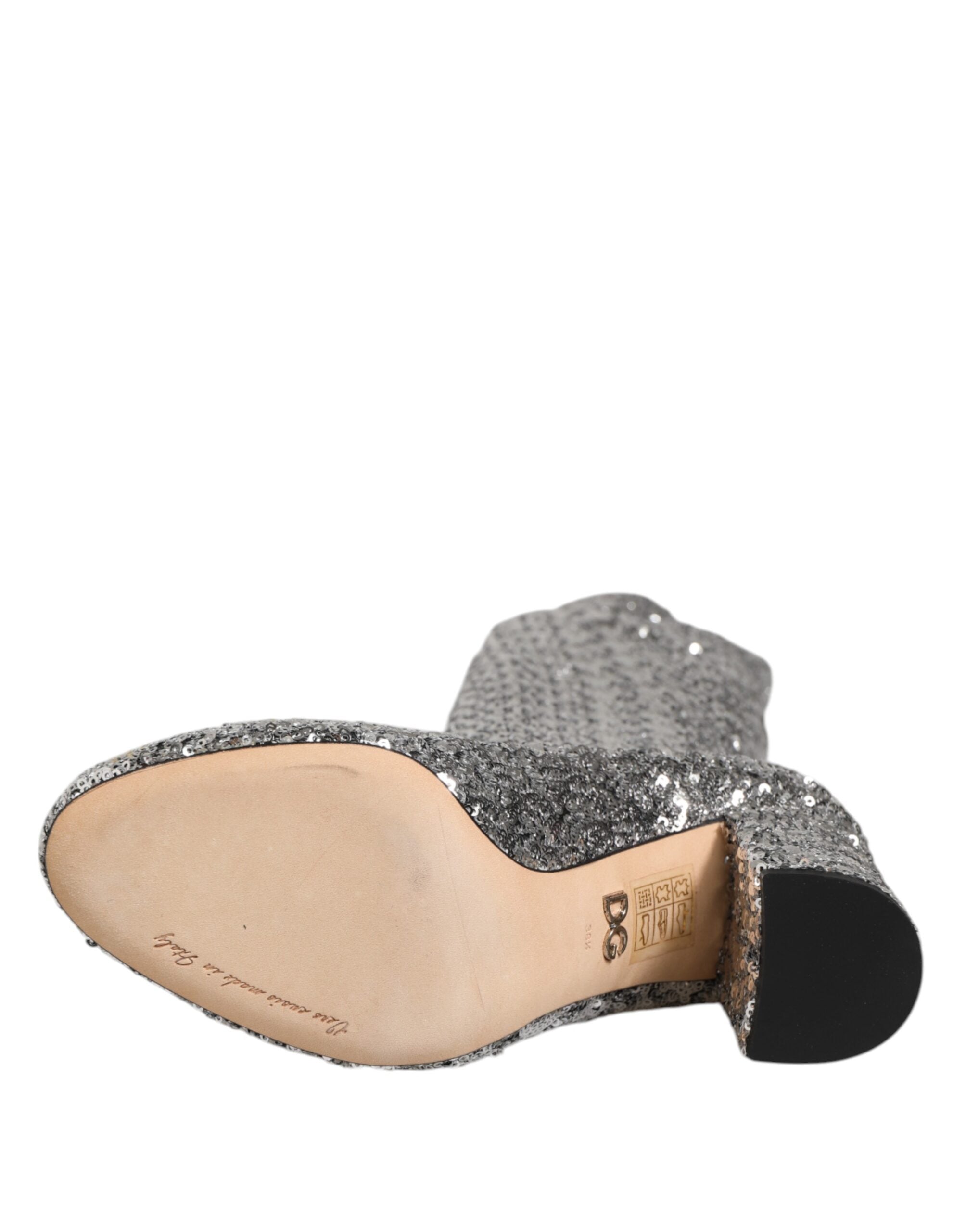 Dolce & Gabbana Schuhe Silber Pailletten Glitter High Heel Stiefel Schuhe