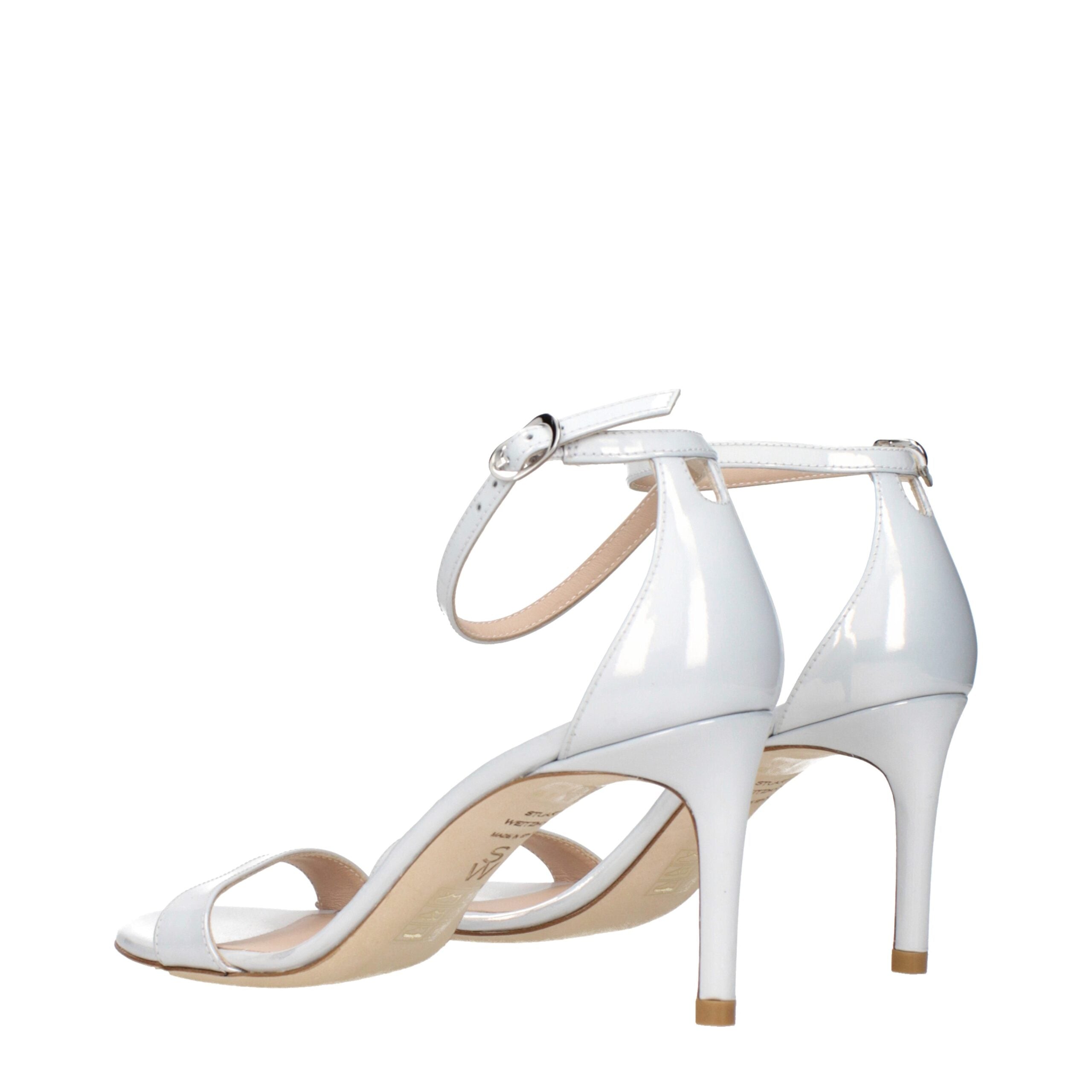 Stuart Weitzman Weiße Leder-Stiletto-Sandalen
