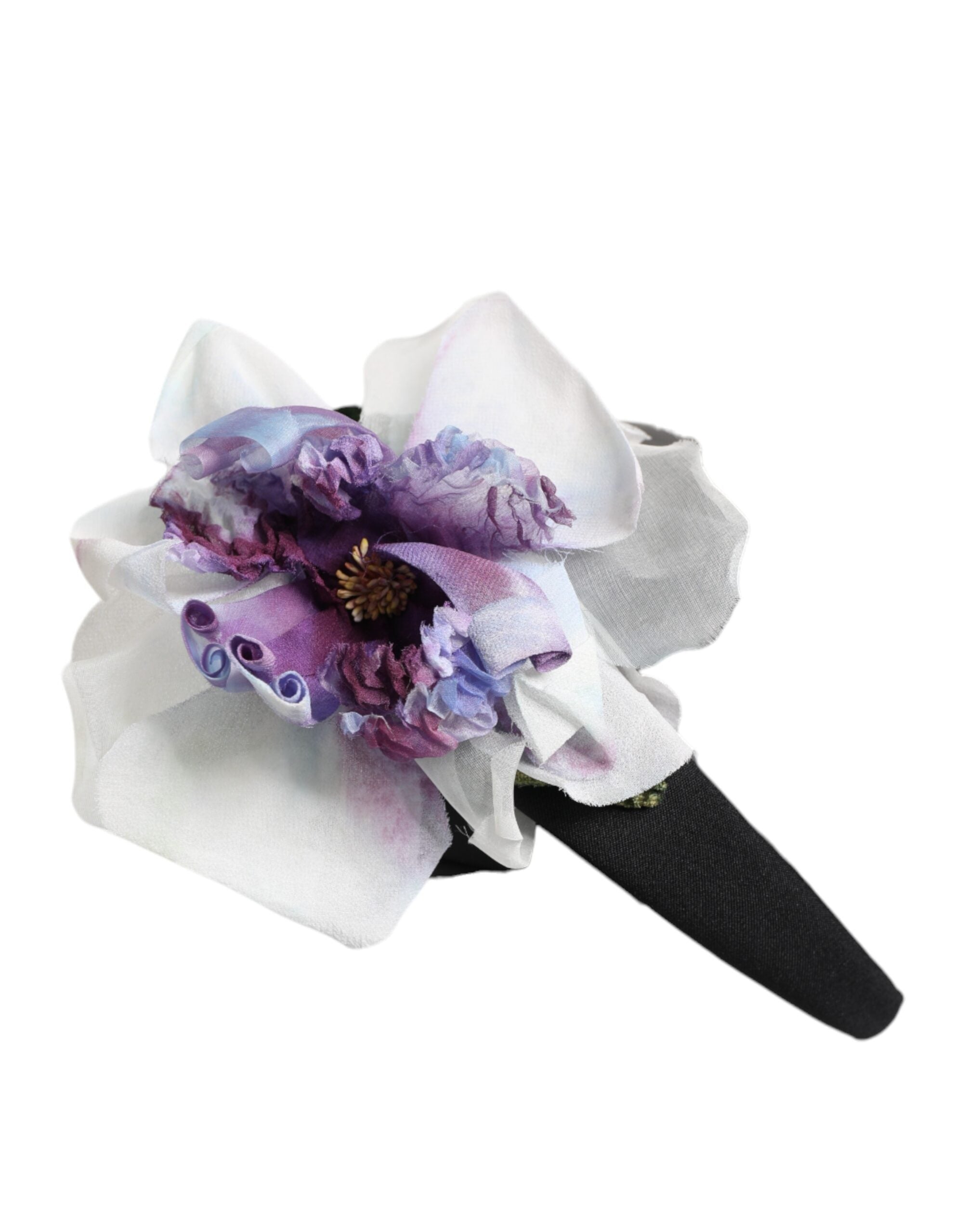Dolce & Gabbana Schwarz Grün Seide Lila Weiß Floral Appliqué Accessoire Stirnband