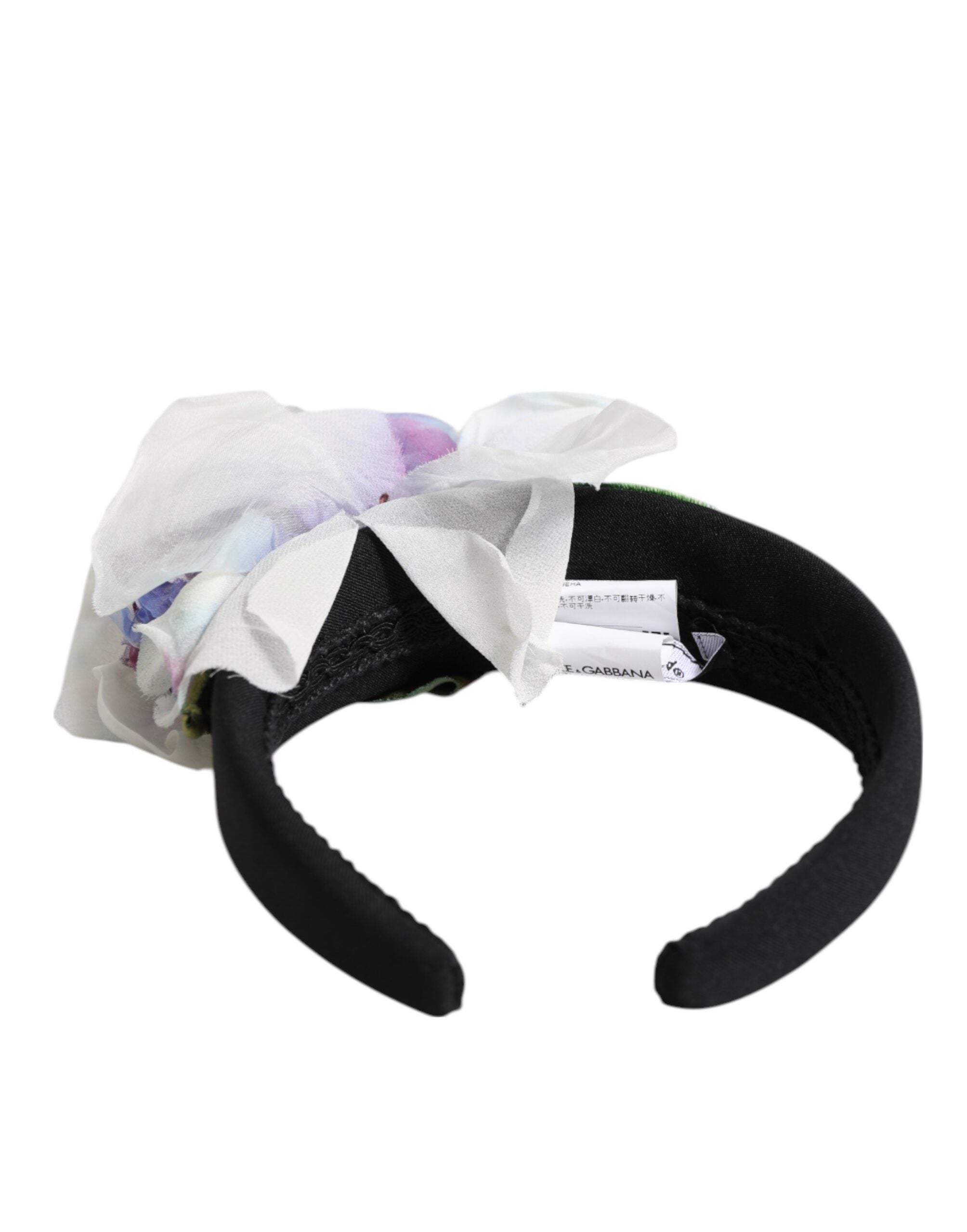 Dolce & Gabbana Schwarz Grün Seide Lila Weiß Floral Appliqué Accessoire Stirnband