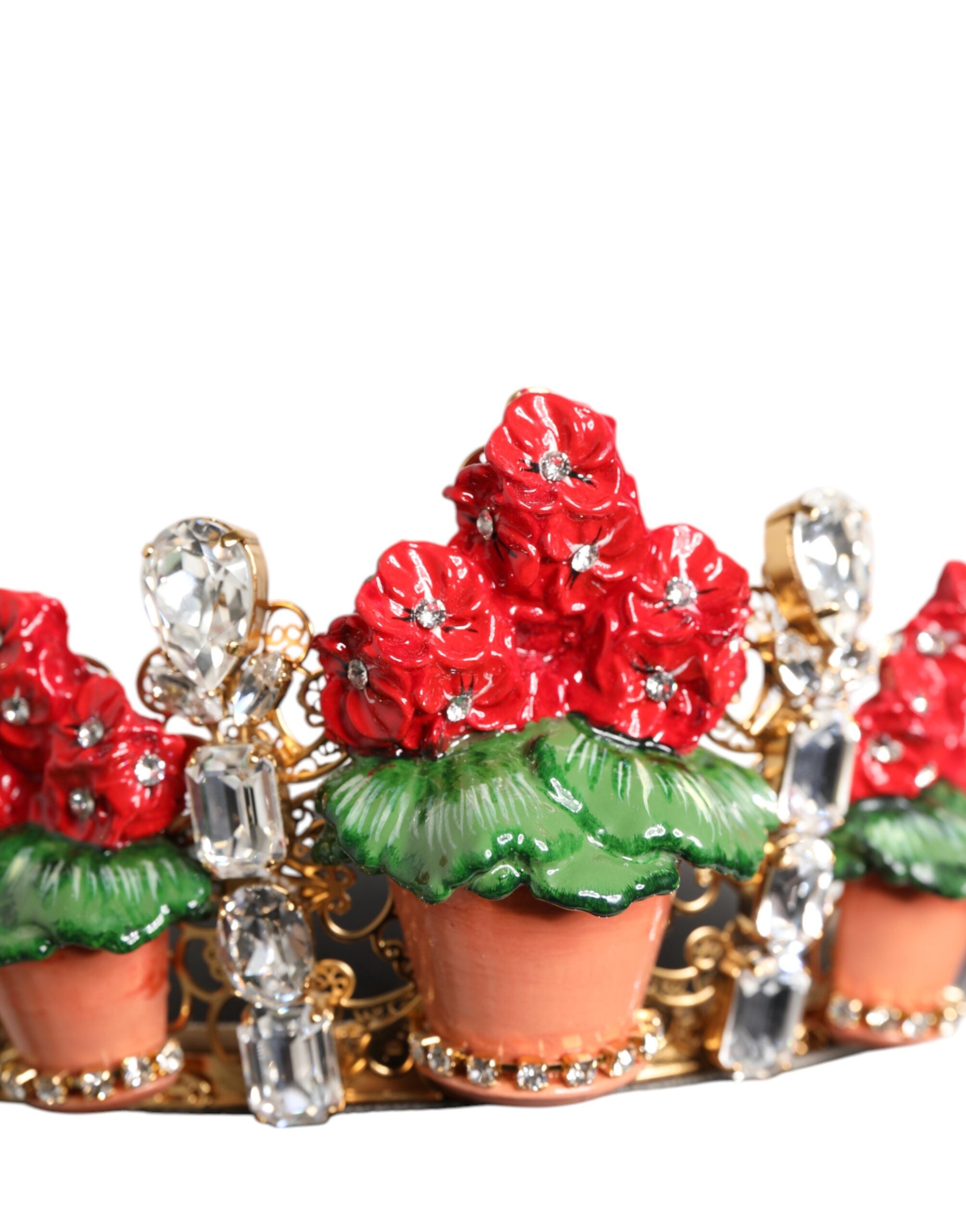 Dolce & Gabbana Rote Blume Blumentopf Kristall Gold Krone Tiara Stirnband