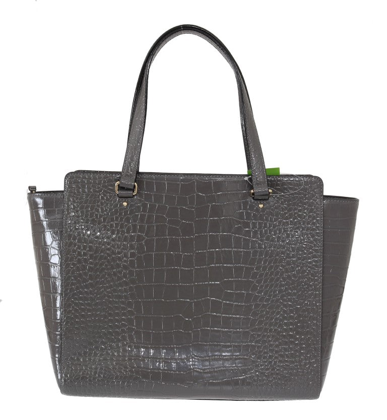 Kate Spade Elissa Bristol Drive Tote Handtasche aus grauem Leder mit Krokoprägung