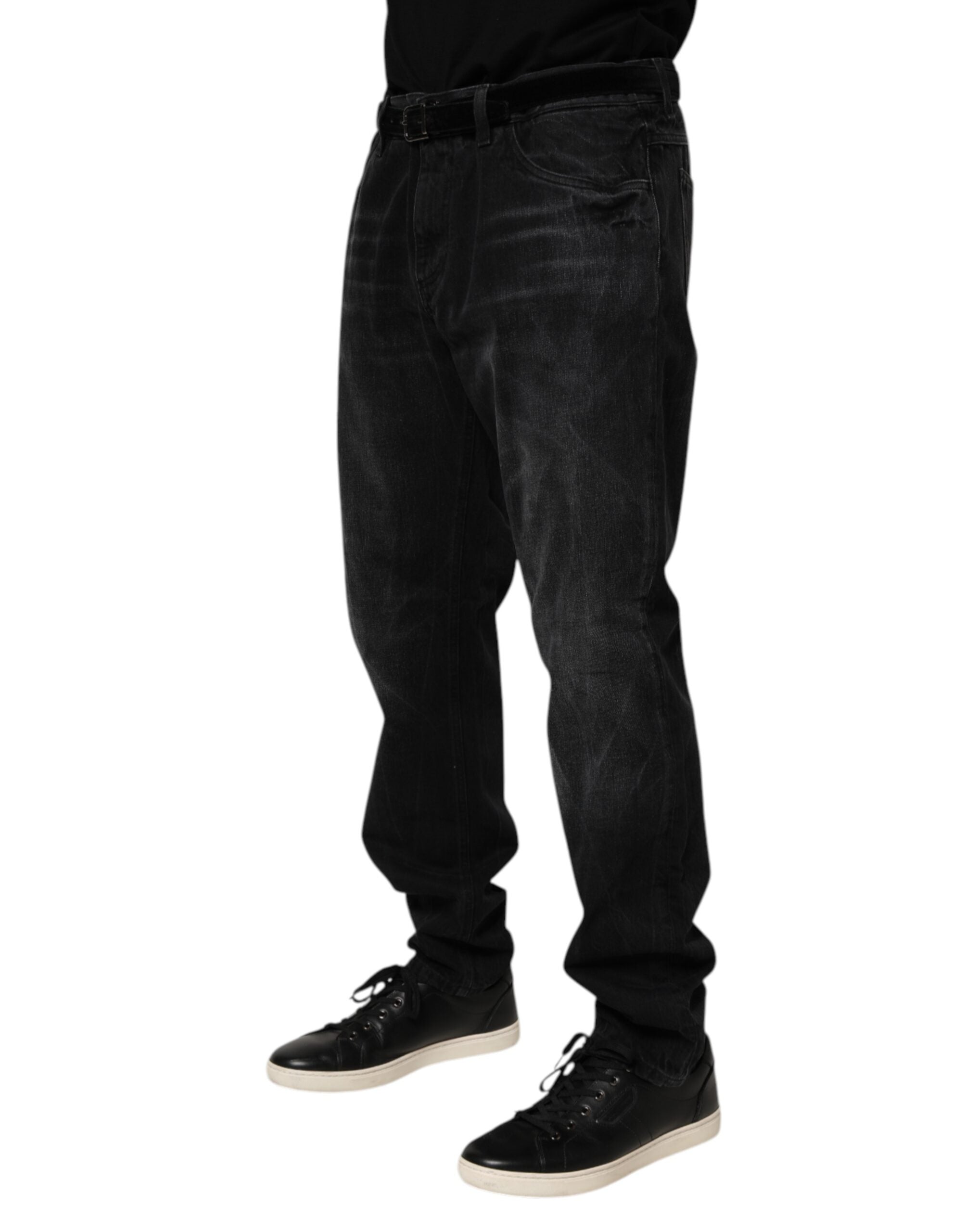 Dolce & Gabbana Schwarze gewaschene Baumwolle Skinny Herren Denim Jeans
