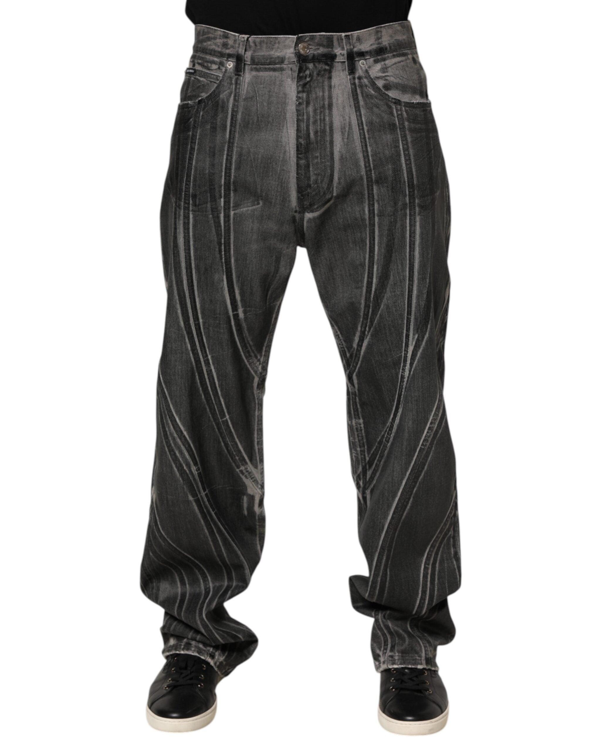 Dolce & Gabbana Schwarz Grau Grafikdruck Denim-Hose Jeans