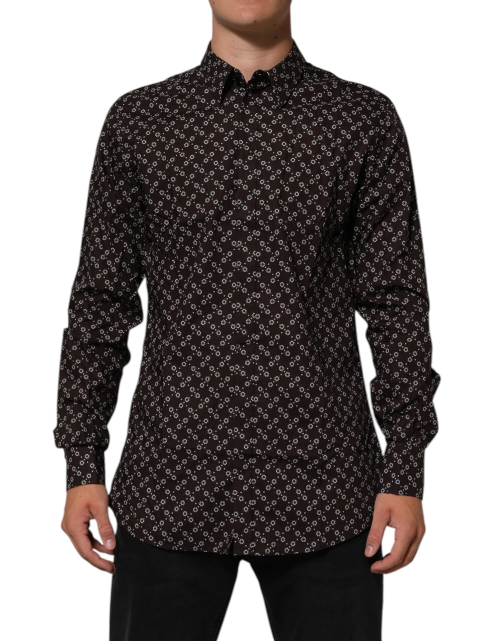 Dolce & Gabbana BrownFloral Collared GOLD Formelles Hemd