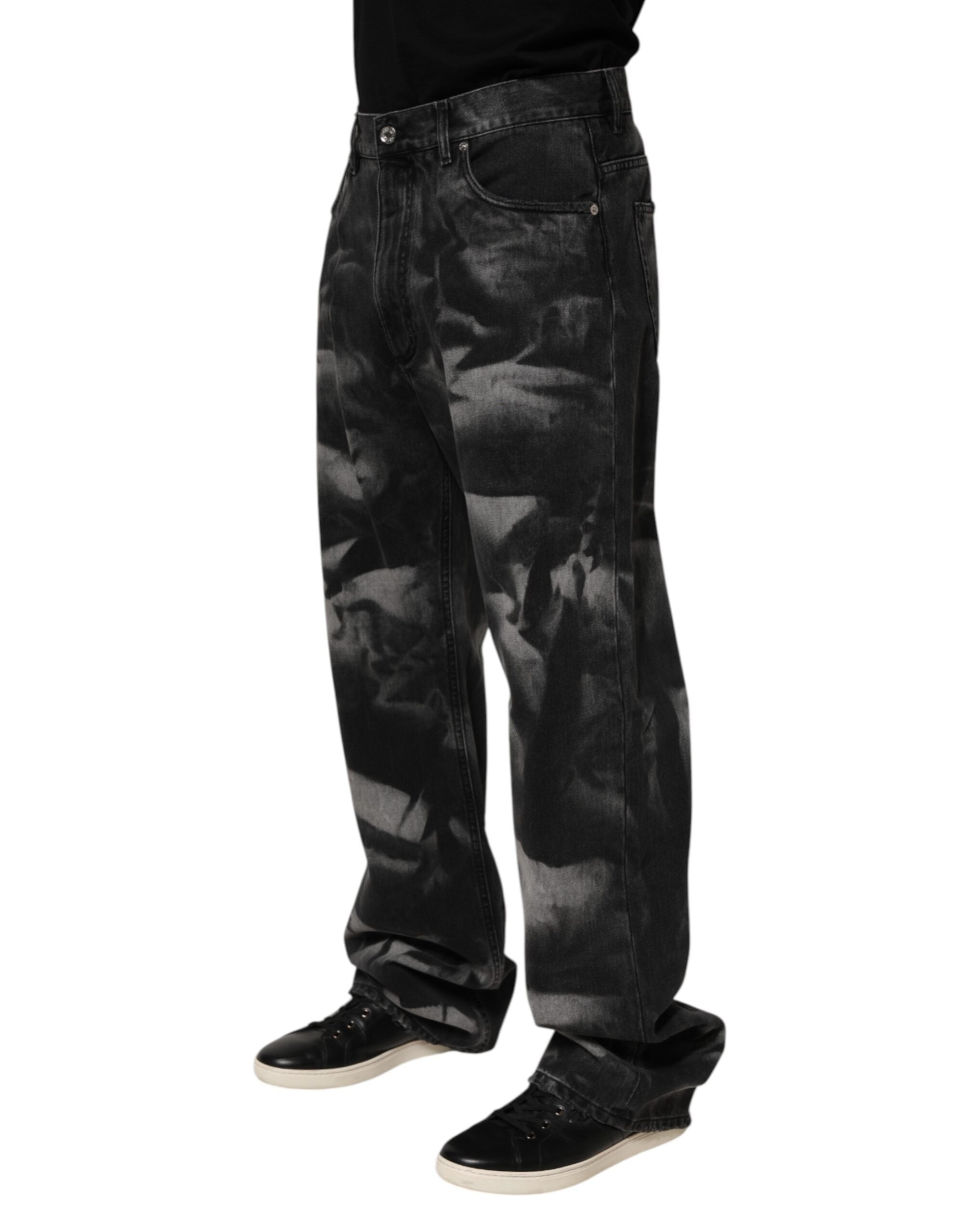 Dolce & Gabbana Schwarz marmorierte Effekt Straight Men Denim Jeans