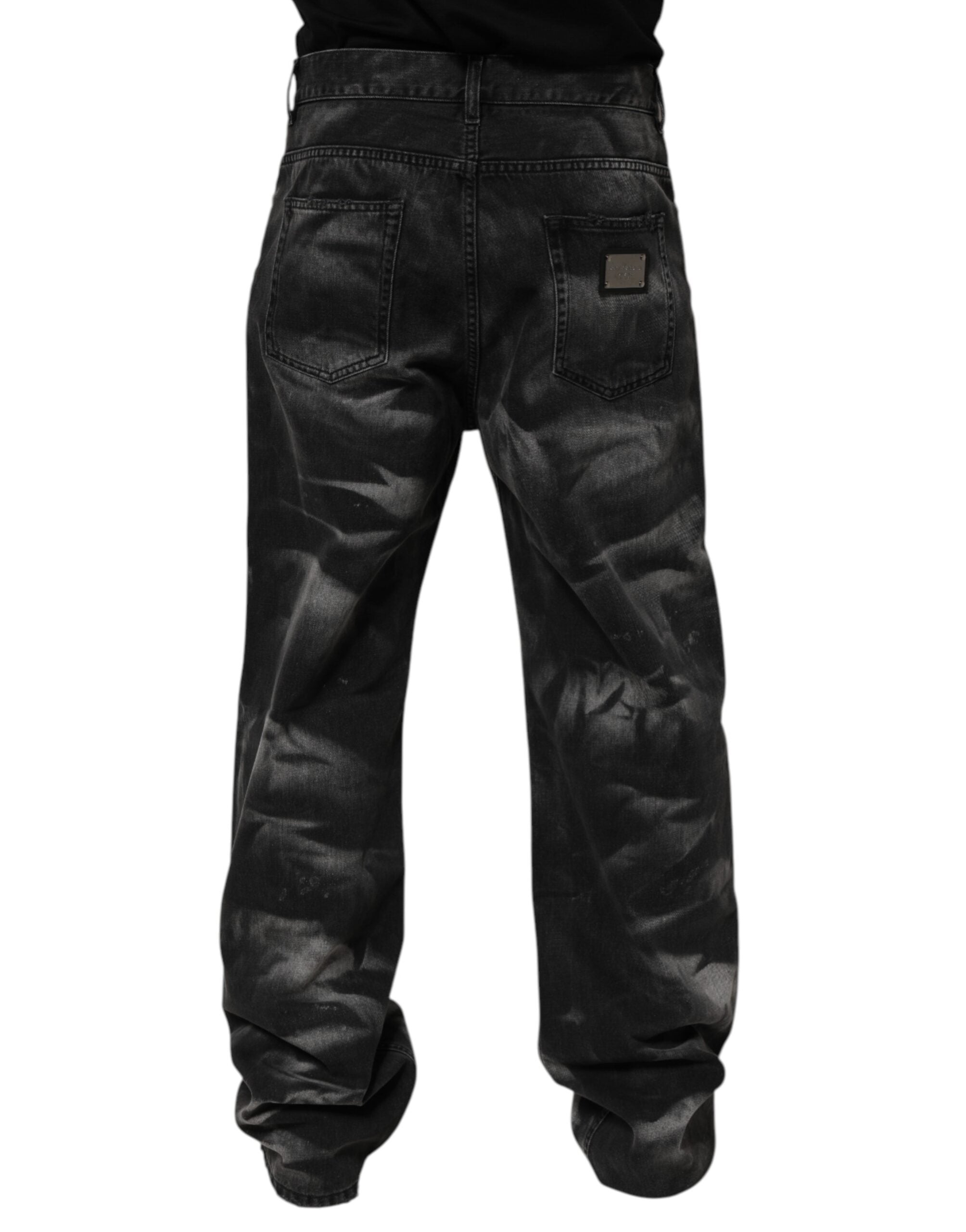 Dolce & Gabbana Schwarz marmorierte Effekt Straight Men Denim Jeans