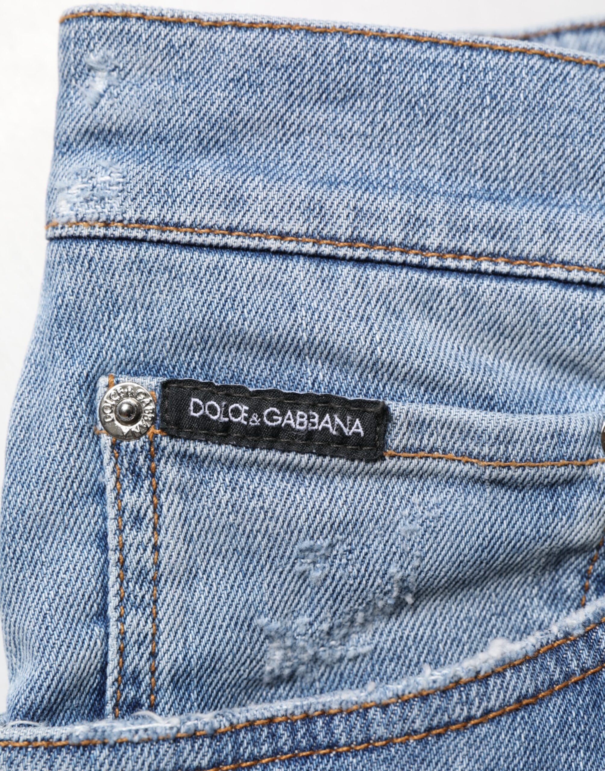 Dolce & Gabbana Blaue zerrissene Slim Fit Jeans aus Baumwolldenim