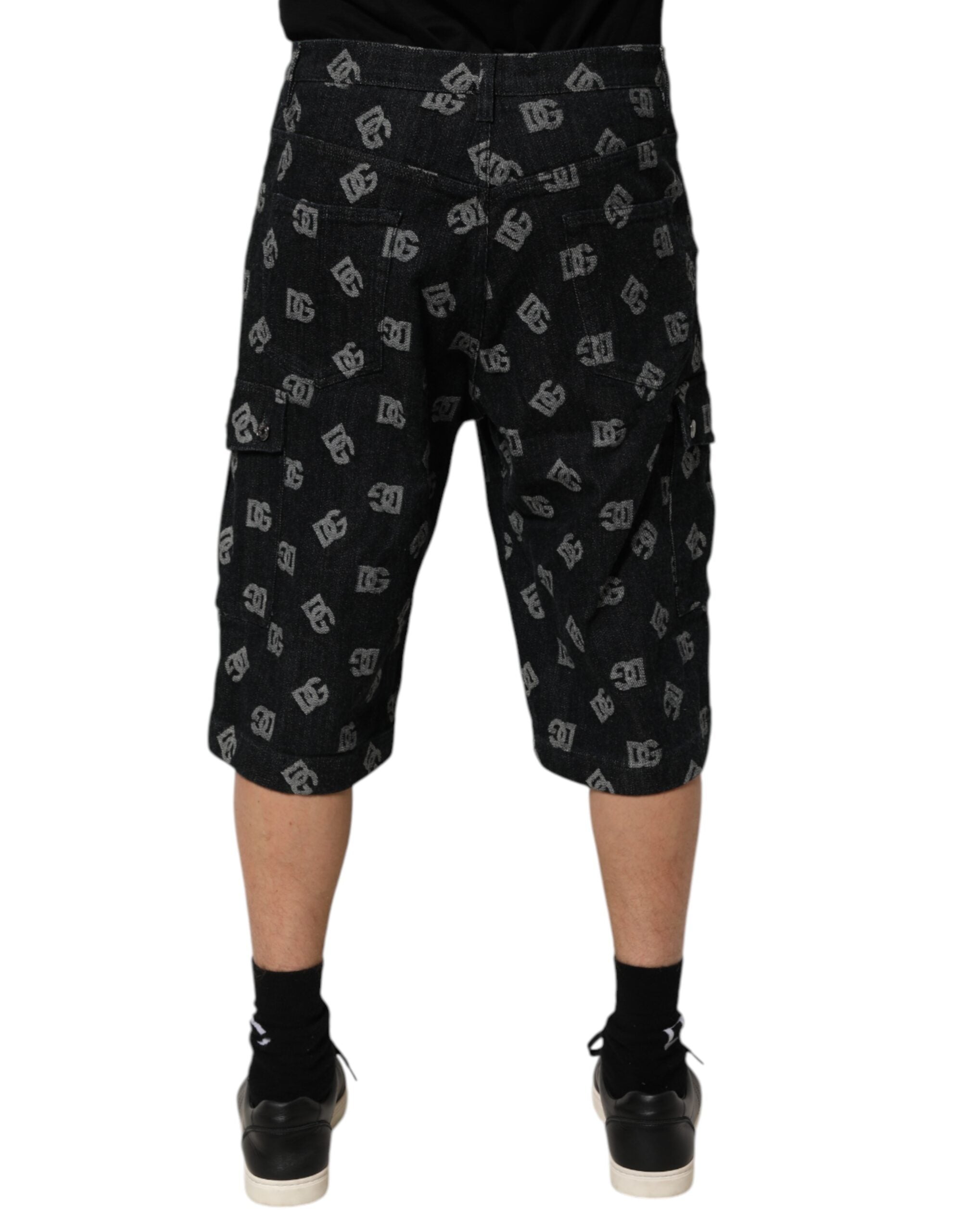 Dolce & Gabbana Schwarzes Monogramm Denim Cargo Herren Bermuda Short