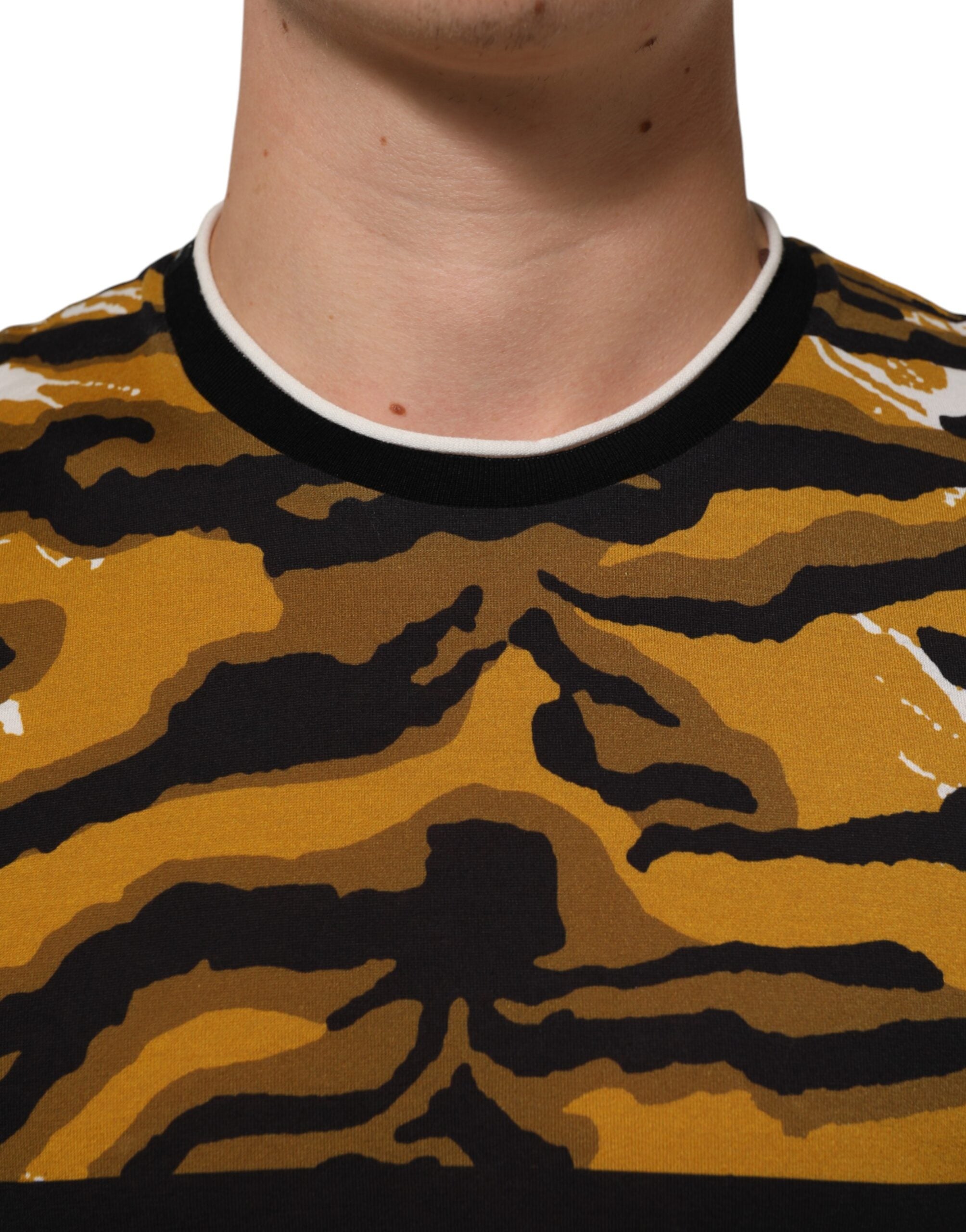 Dolce & Gabbana Multicolor Leopard Palm Leaf Männer Rundhals-T-Shirt