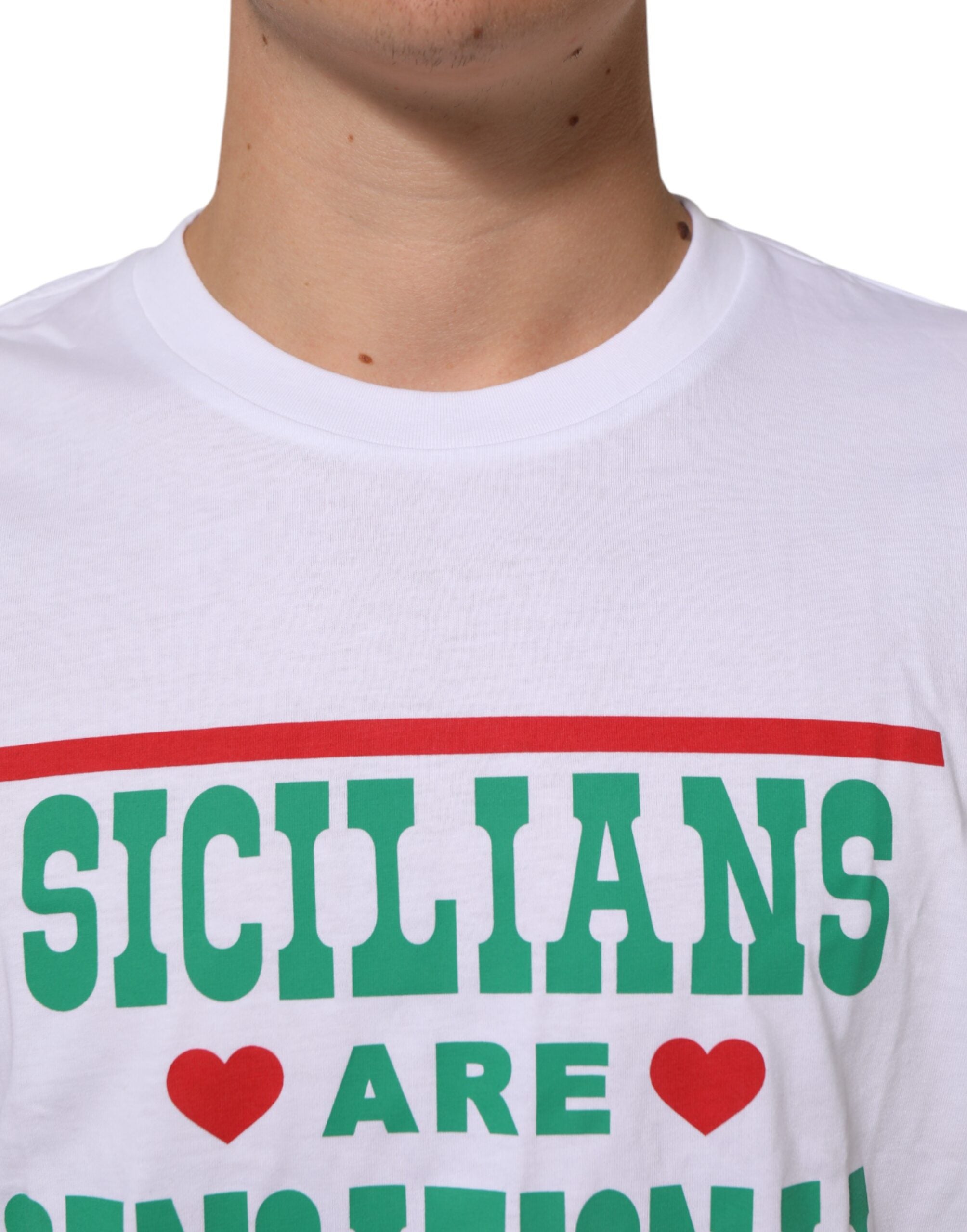 Dolce & Gabbana Weißes Baumwoll-T-Shirt mit Grafikdruck und Rundhalsausschnitt