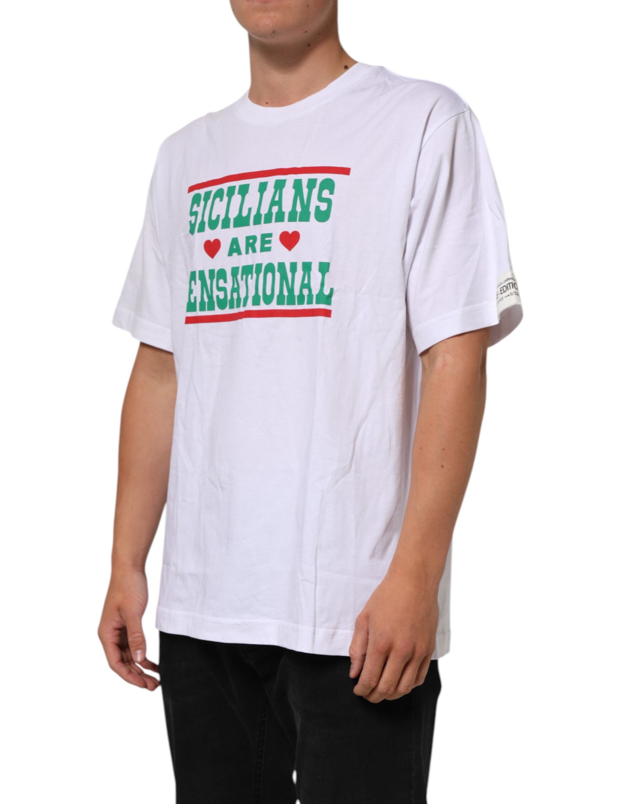 Dolce & Gabbana Weißes Baumwoll-T-Shirt mit Grafikdruck und Rundhalsausschnitt