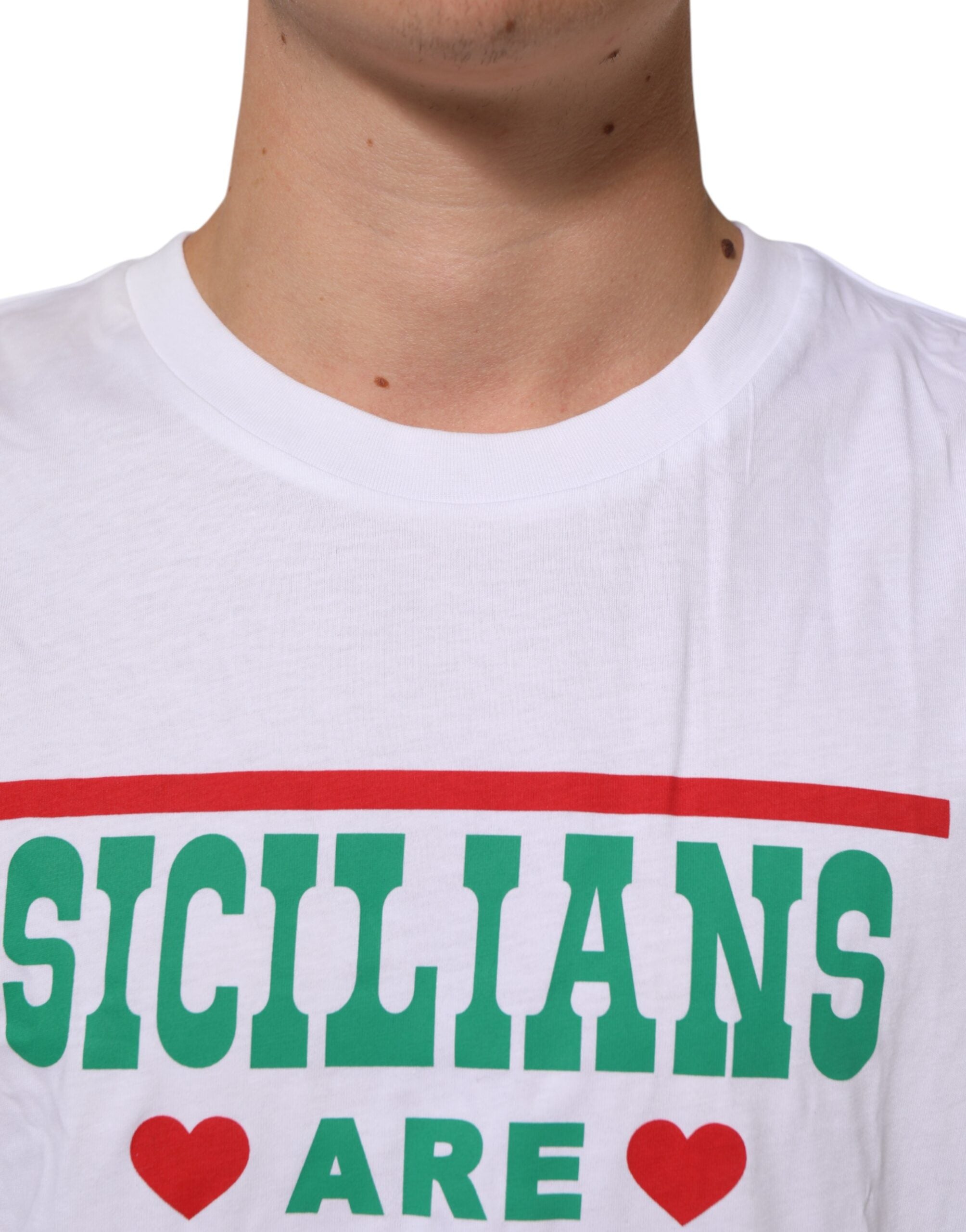 Dolce & Gabbana Weißes Baumwoll-T-Shirt mit Grafikdruck und Rundhalsausschnitt