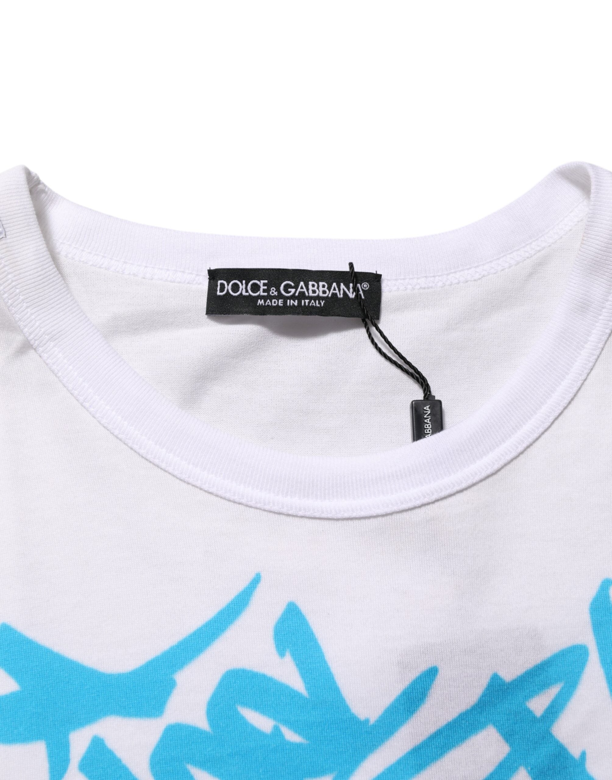 Dolce & Gabbana Weißes Baumwoll-T-Shirt mit Grafikdruck und Rundhalsausschnitt