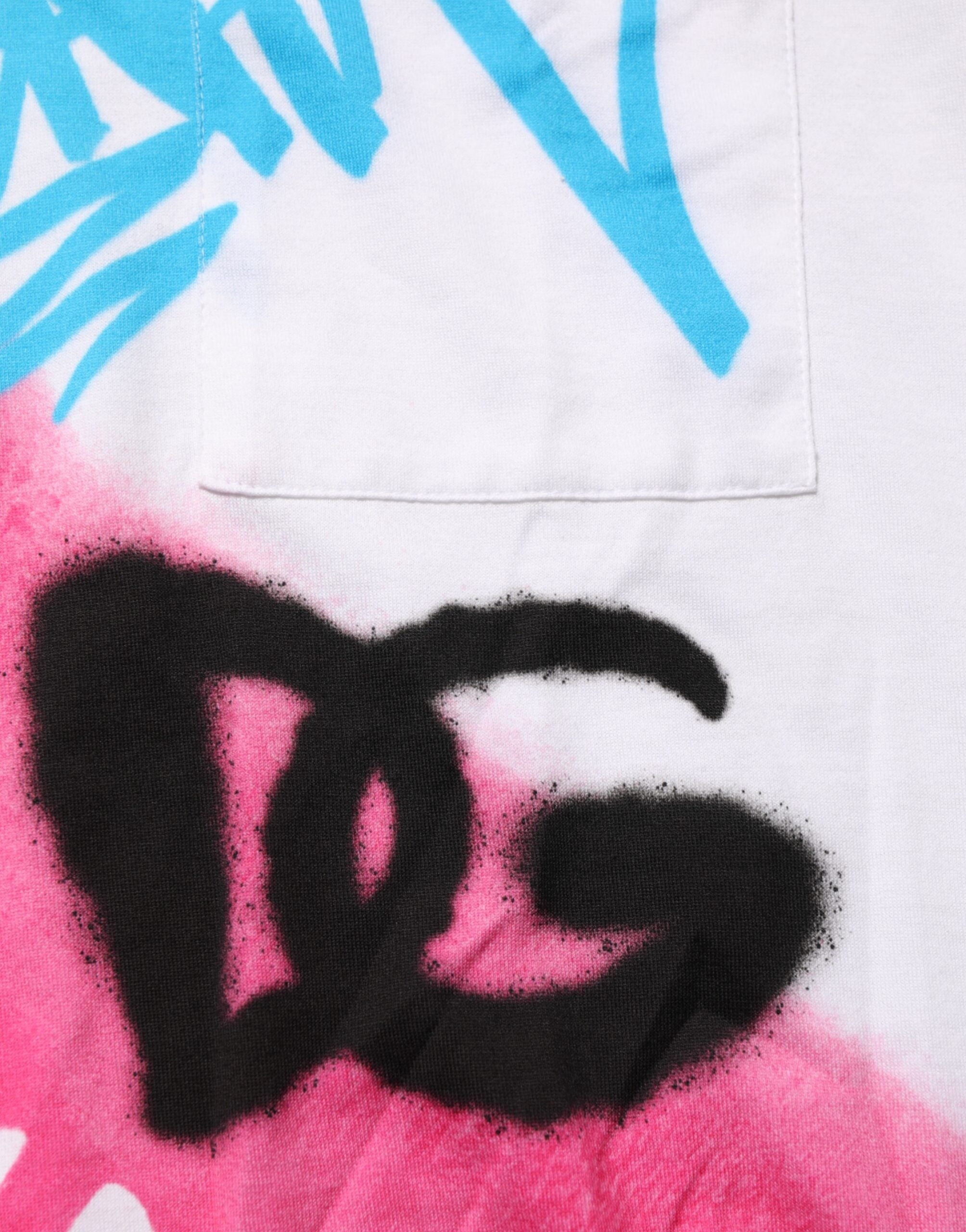 Dolce & Gabbana Weißes Baumwoll-T-Shirt mit Grafikdruck und Rundhalsausschnitt