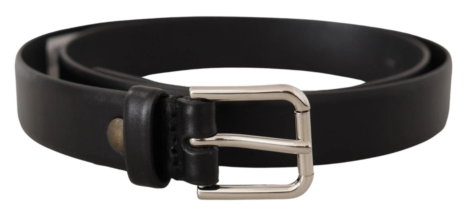 Dolce & Gabbana Schwarzes Kalbsleder Silberfarbene Logoschnalle Gürtel
