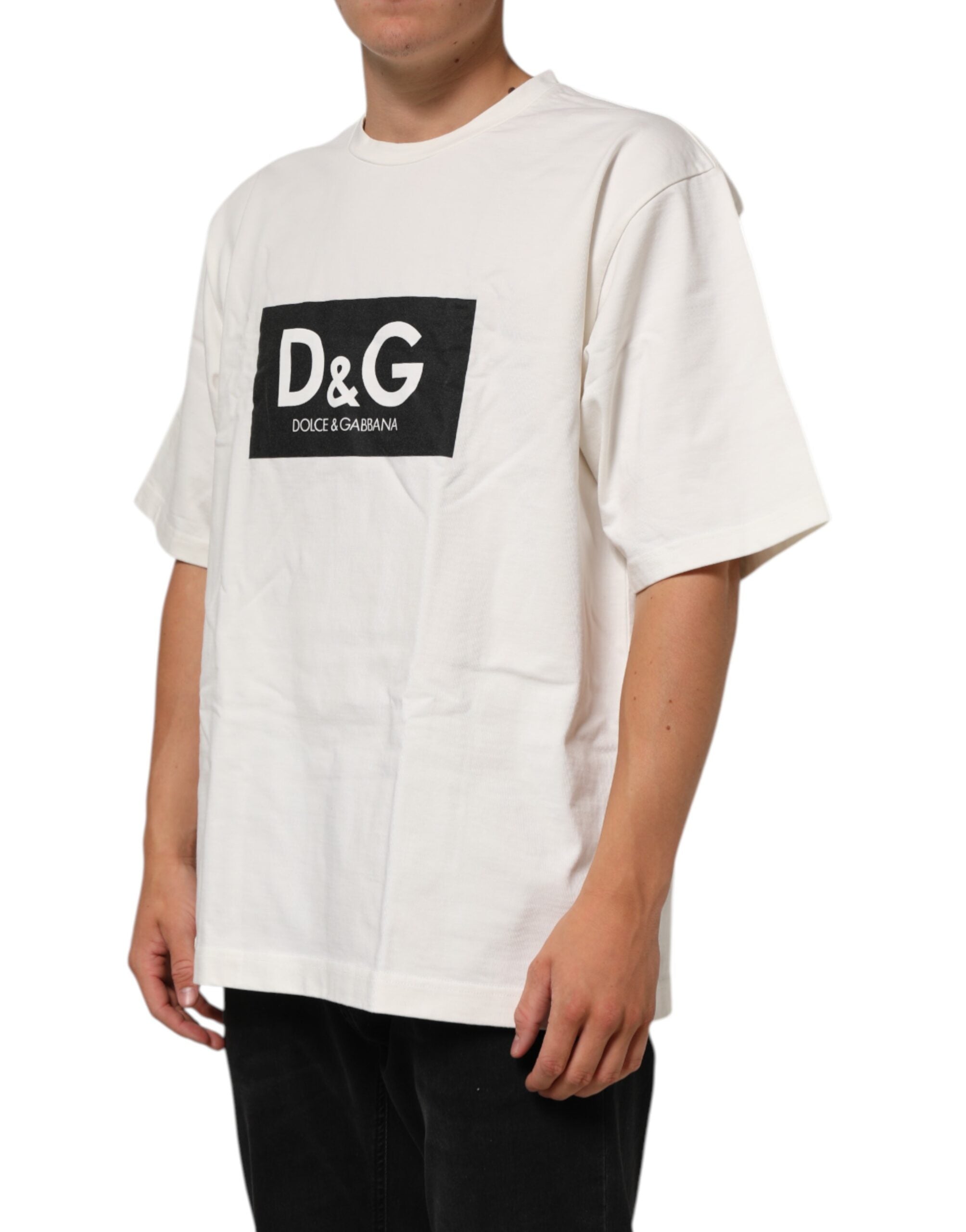 Dolce & Gabbana Weißes Logo Print Baumwolle Rundhalsausschnitt Männer T-Shirt