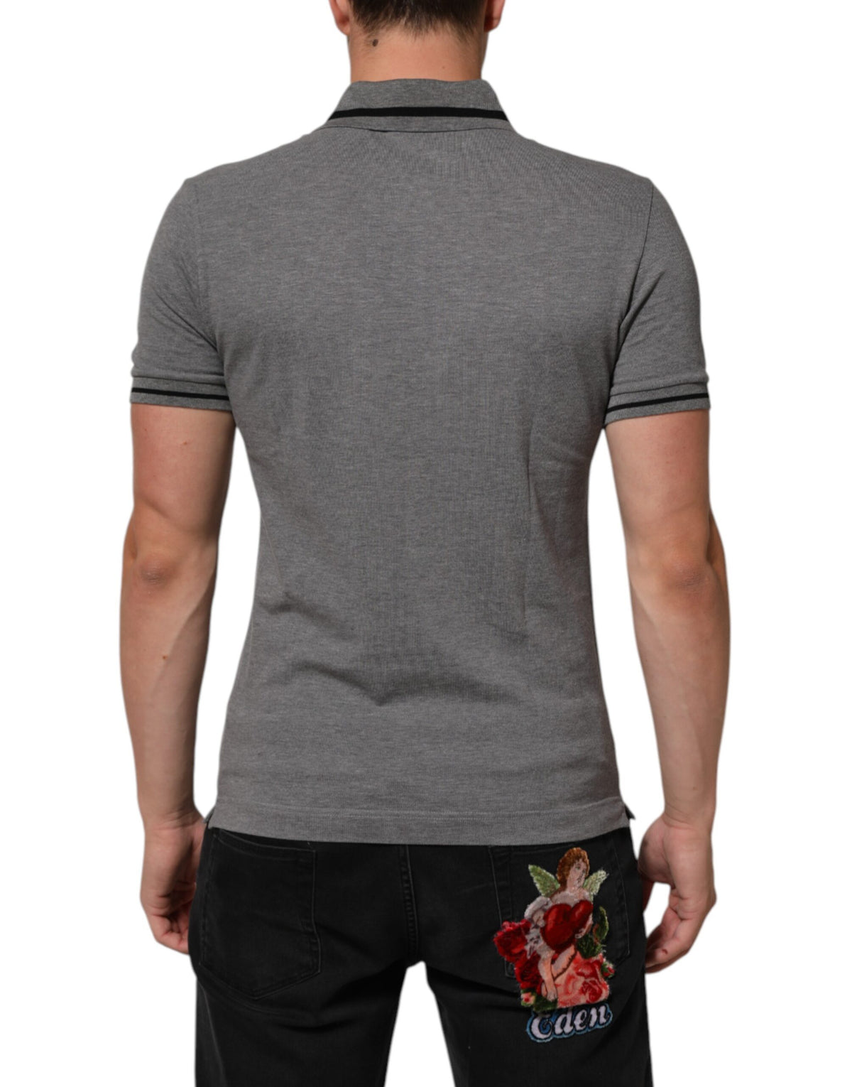 Dolce & Gabbana Graues Polo-T-Shirt mit Logo-Stickerei und Kragen