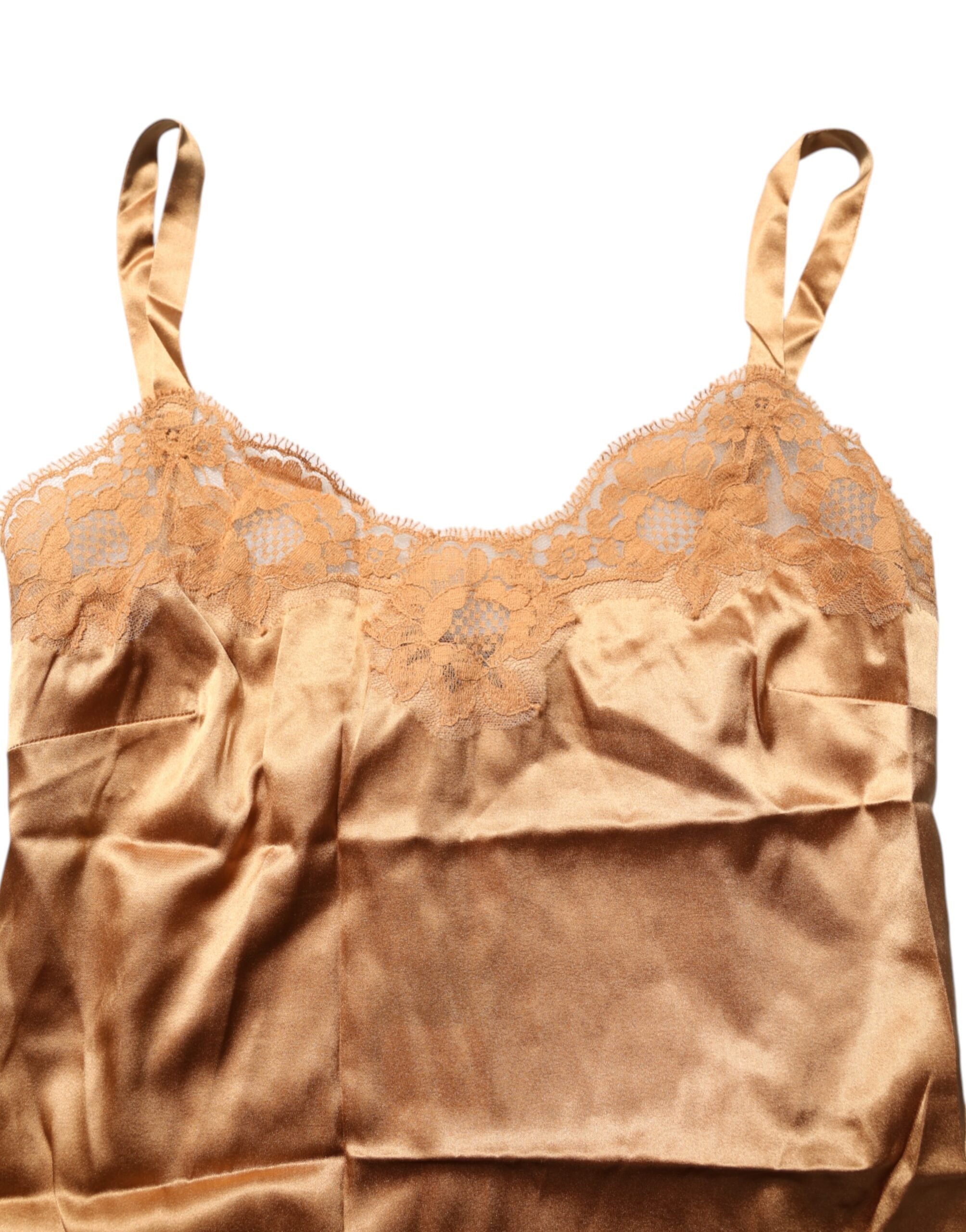 Dolce & Gabbana Braun Floral Spitze Seide Satin Tank Dessous Unterwäsche