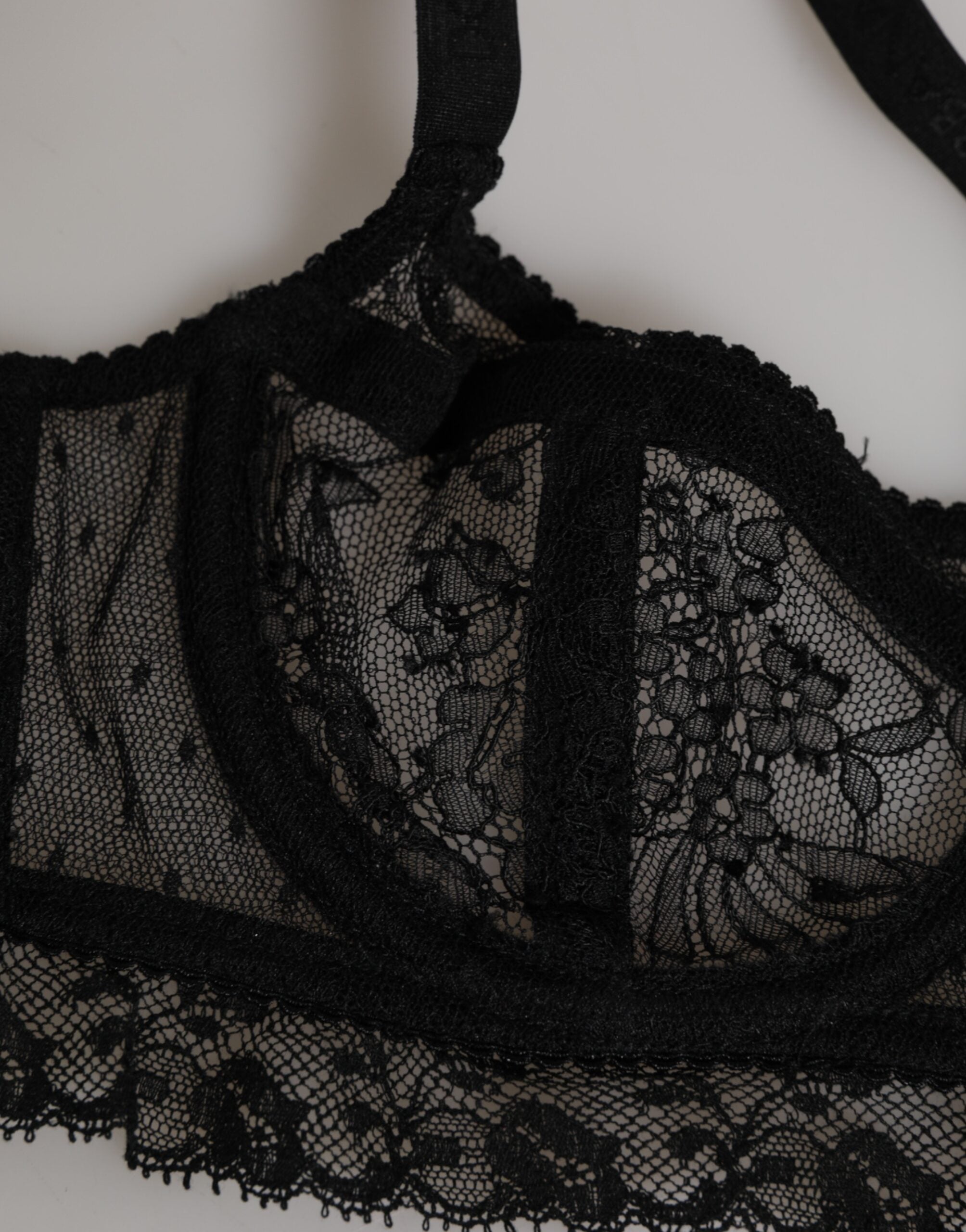 Dolce & Gabbana Schwarzer geblümter Spitzen-Nylon-Balconcino-BH Unterwäsche