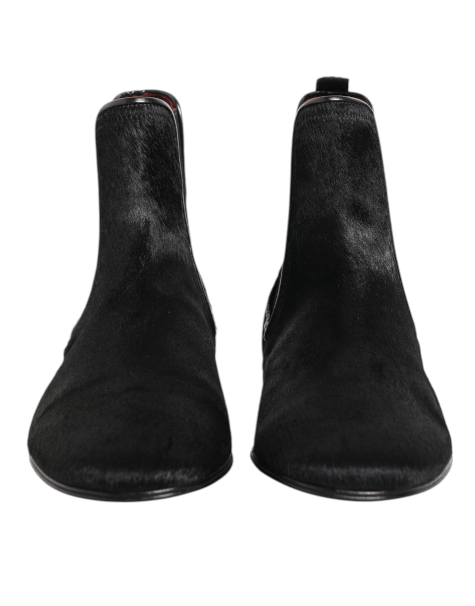Dolce & Gabbana Schwarz Leder Pelz Männer CHELSEA Stiefel Schuhe
