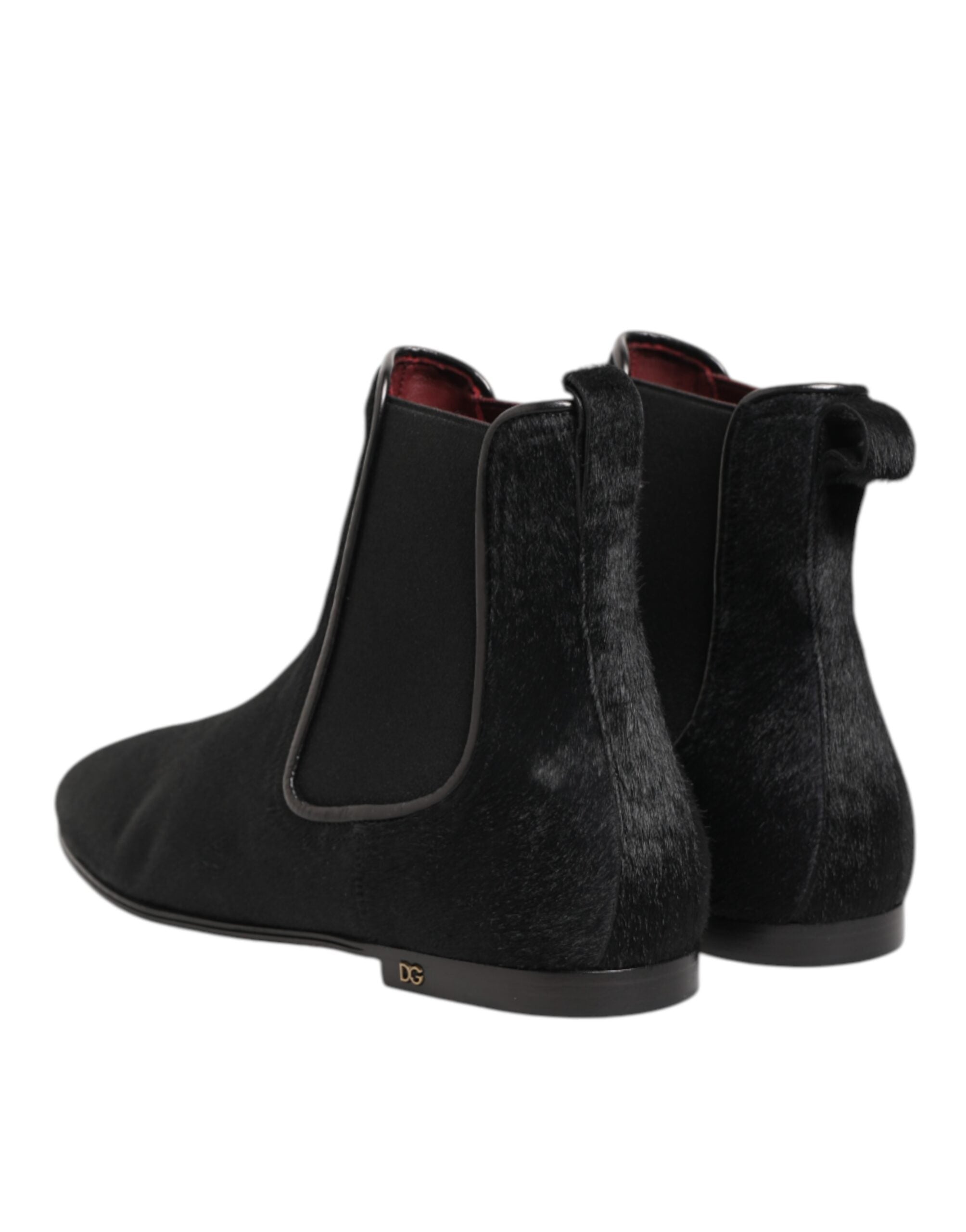 Dolce & Gabbana Schwarz Leder Pelz Männer CHELSEA Stiefel Schuhe