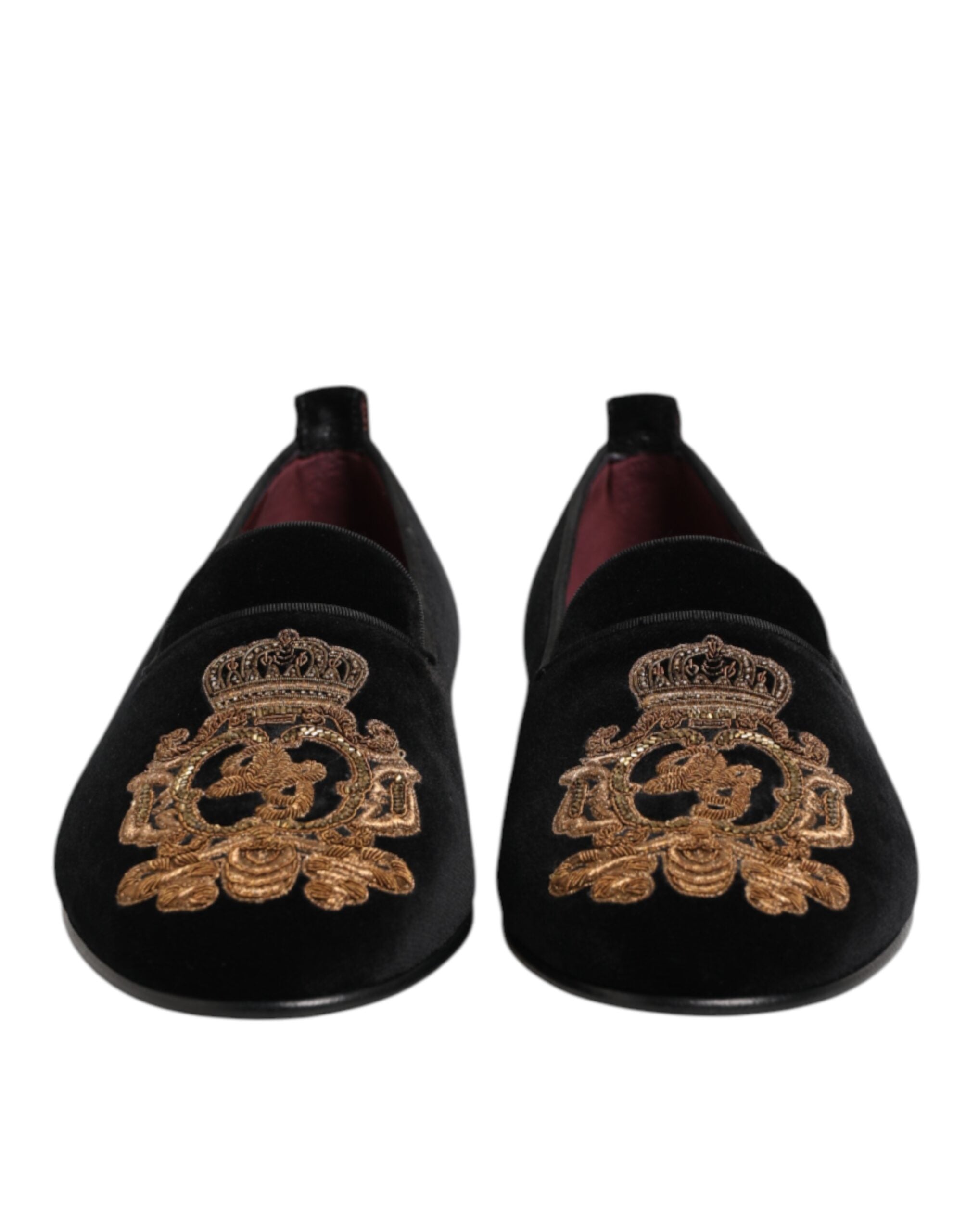 Dolce & Gabbana Schwarze Samt-Goldkrone Herren-Loafer