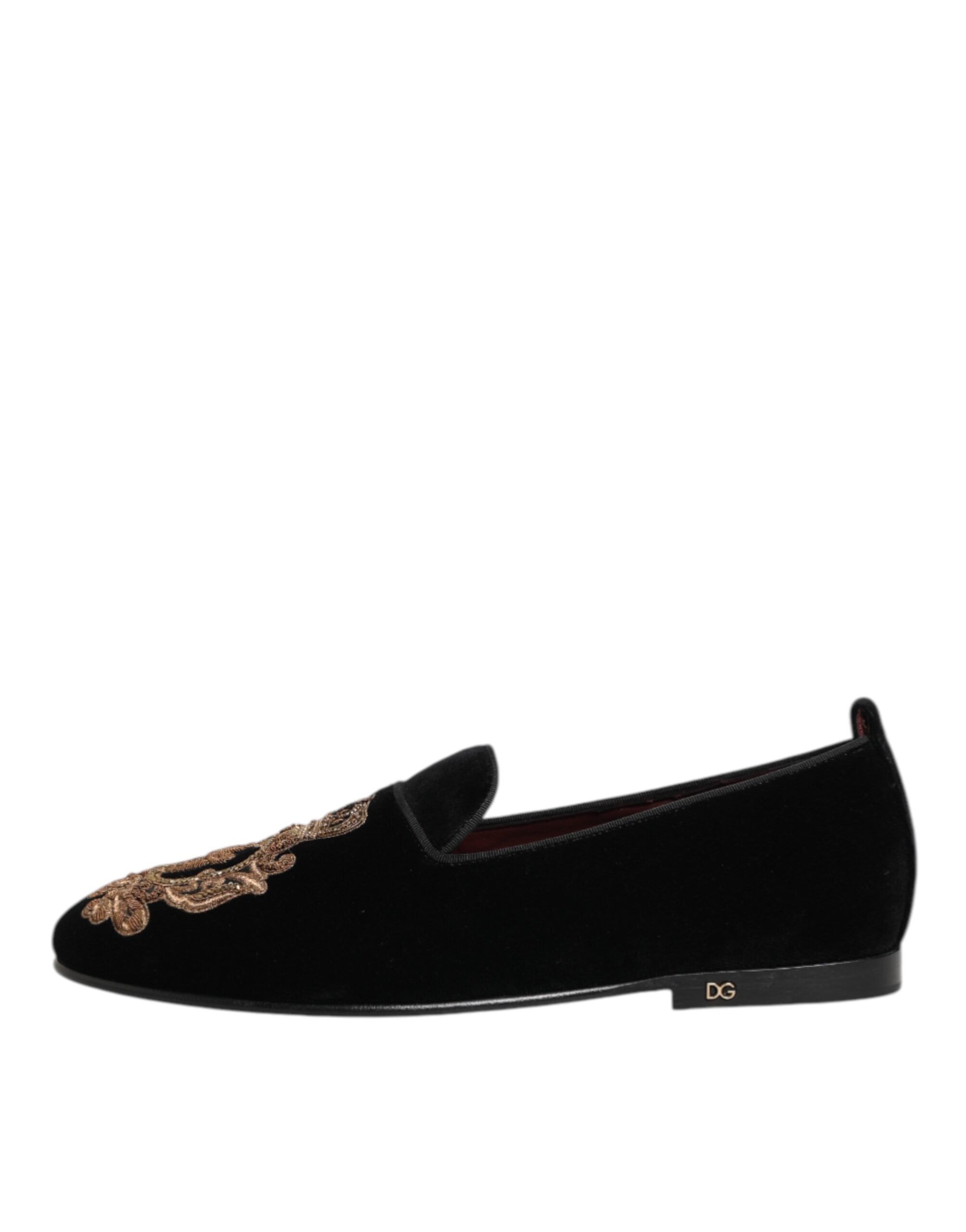 Dolce & Gabbana Schwarze Samt-Goldkrone Herren-Loafer