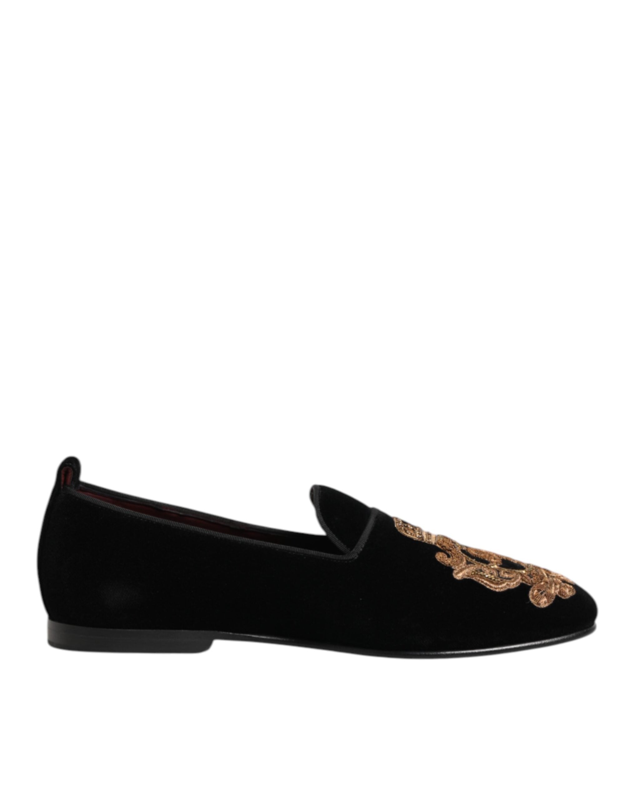 Dolce & Gabbana Schwarze Samt-Goldkrone Herren-Loafer