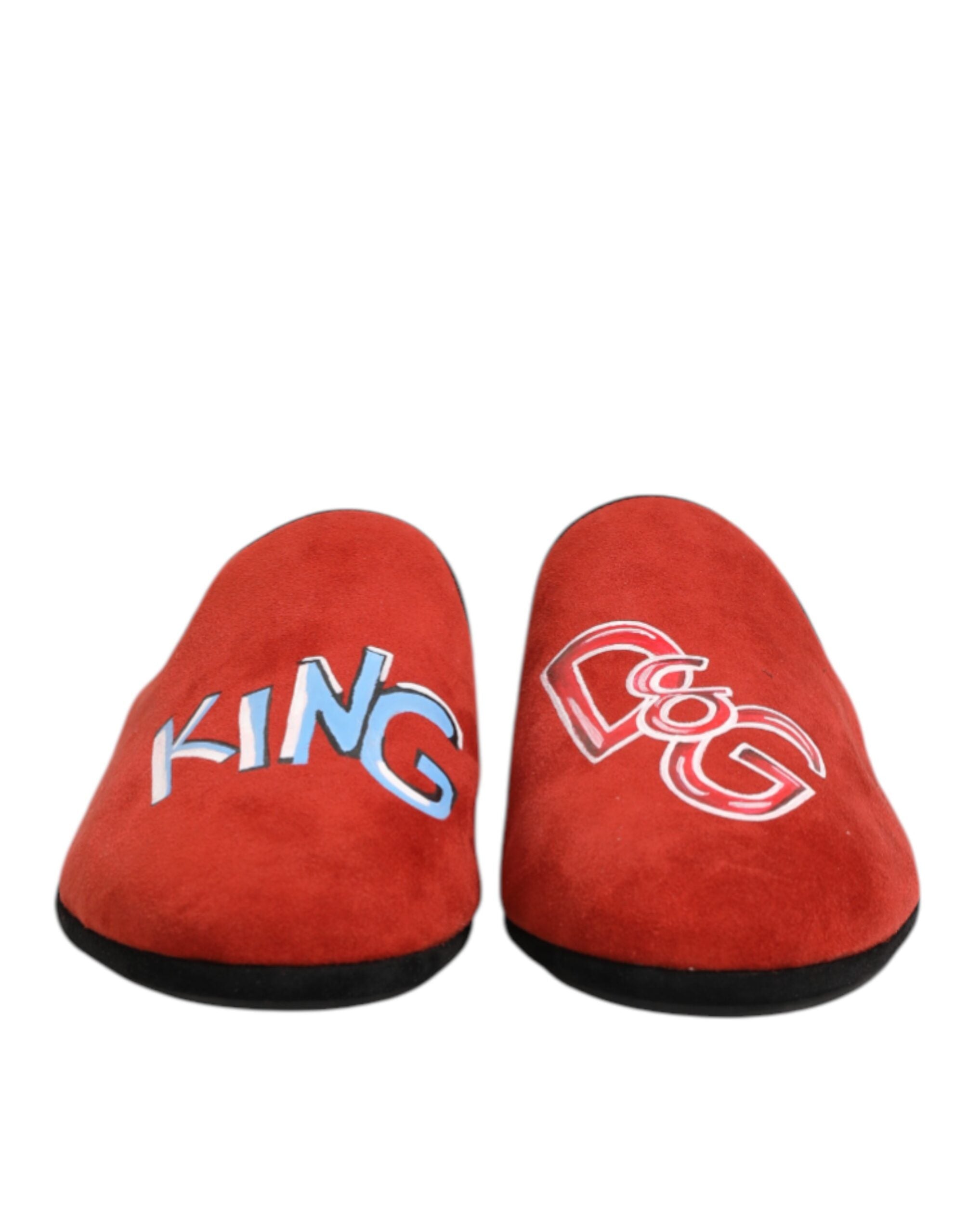 Dolce & Gabbana Rote Wildleder DG King Männer Hausschuhe Schuhe