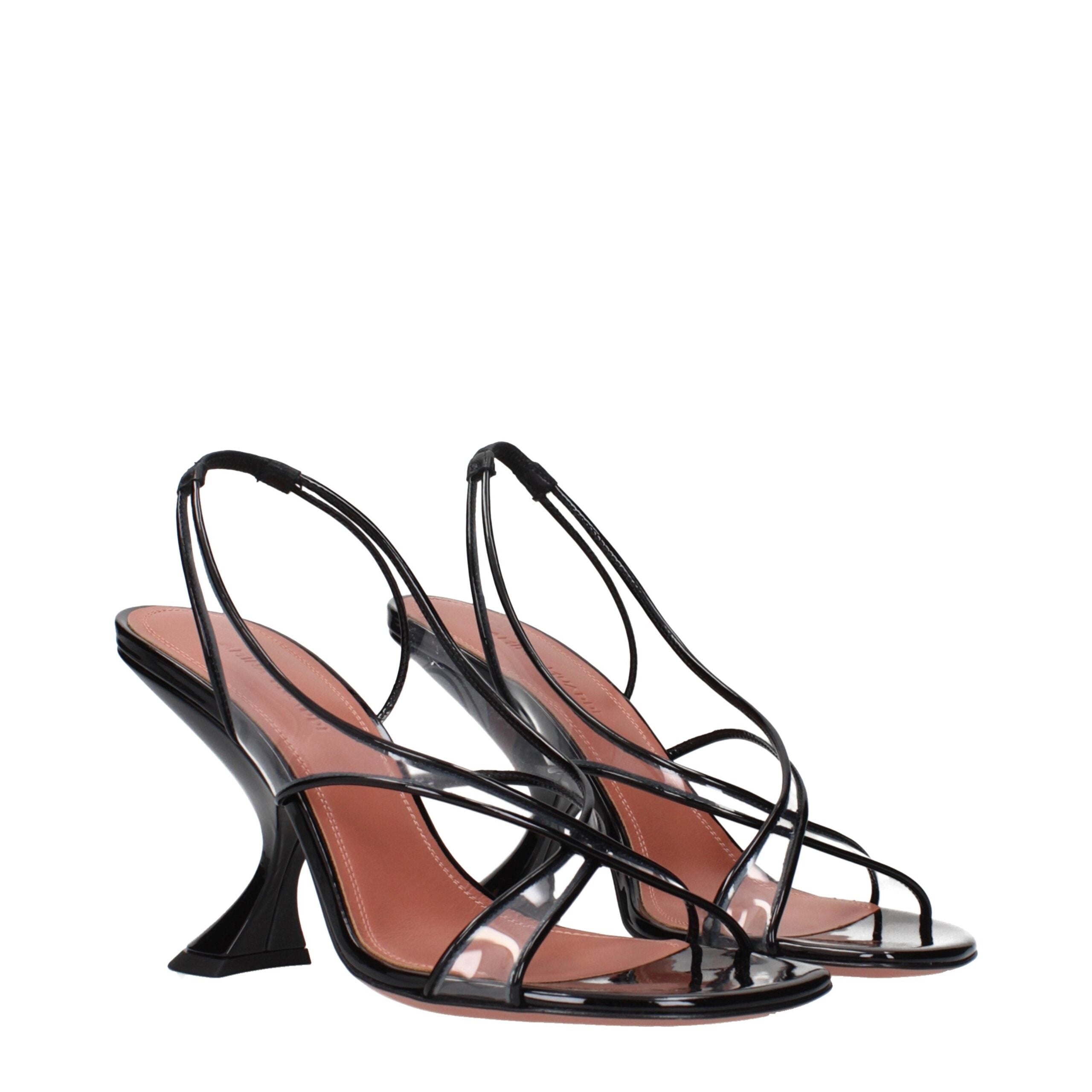 Amina Muaddi Schwarze Leder-Stiletto-Sandalen