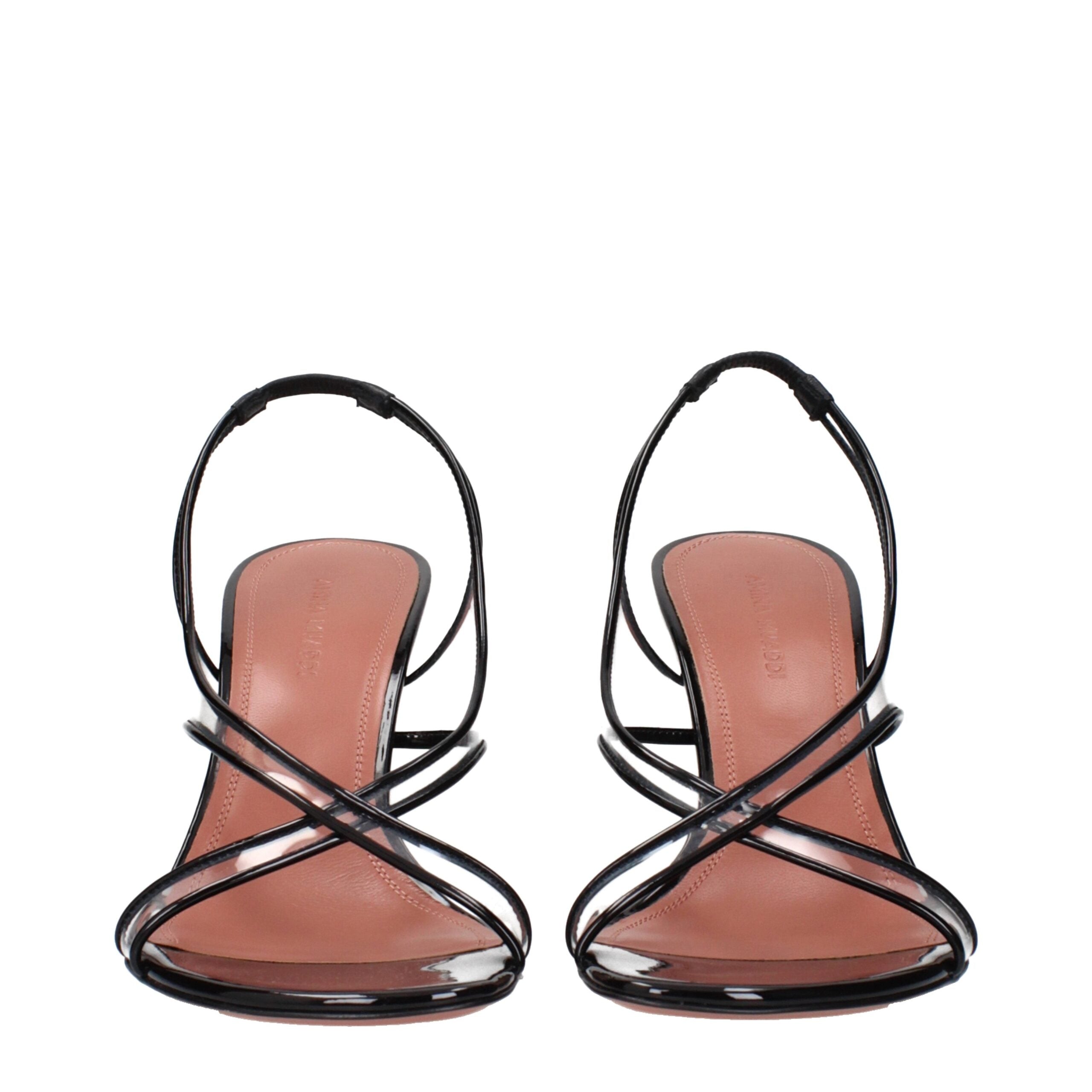 Amina Muaddi Schwarze Leder-Stiletto-Sandalen