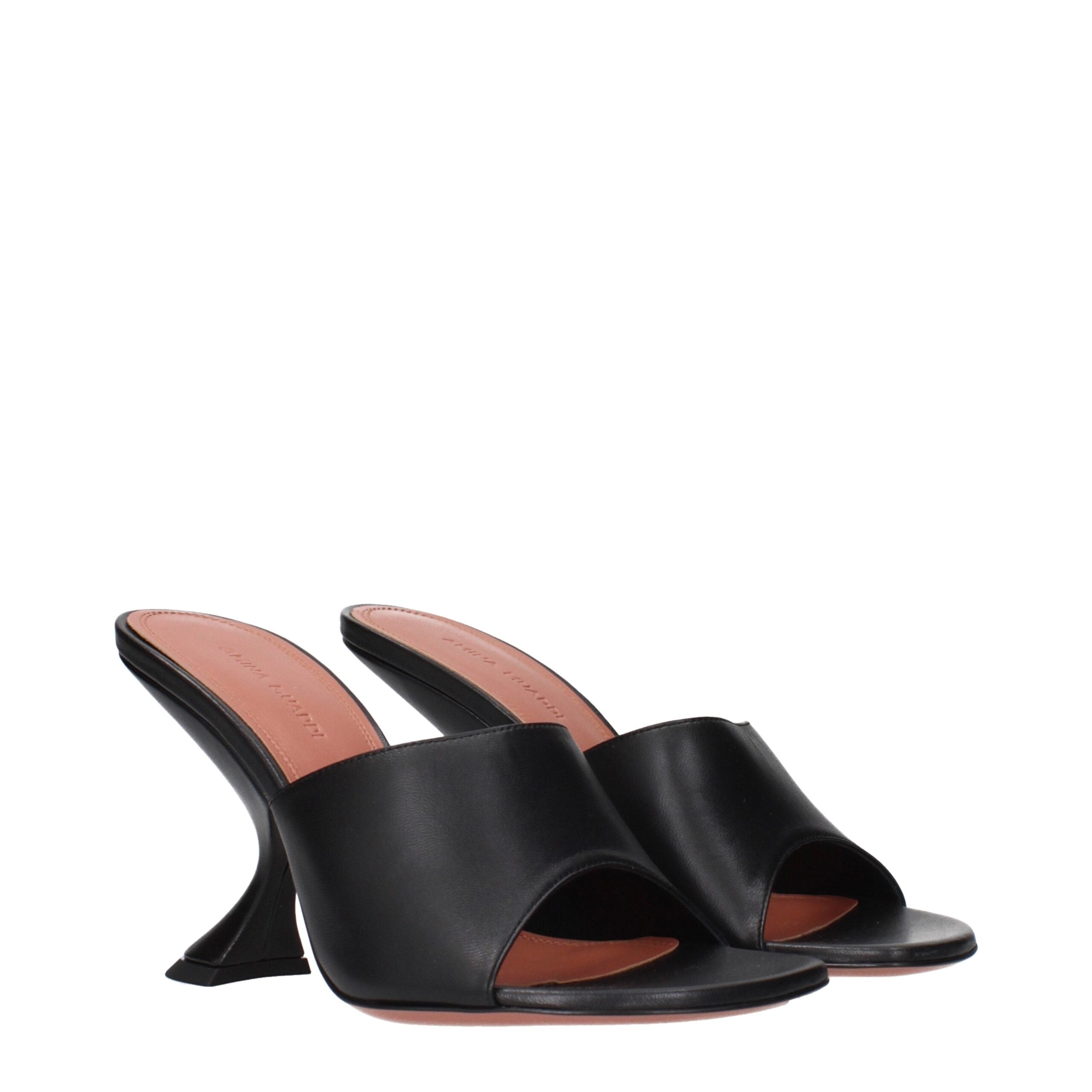 Amina Muaddi Schwarze Leder-Stiletto-Sandalen