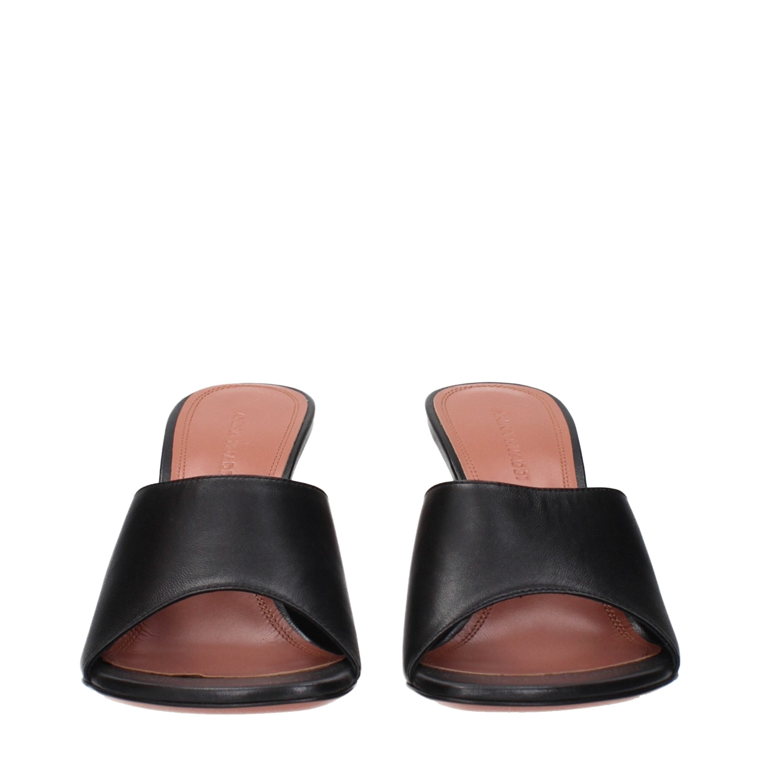 Amina Muaddi Schwarze Leder-Stiletto-Sandalen