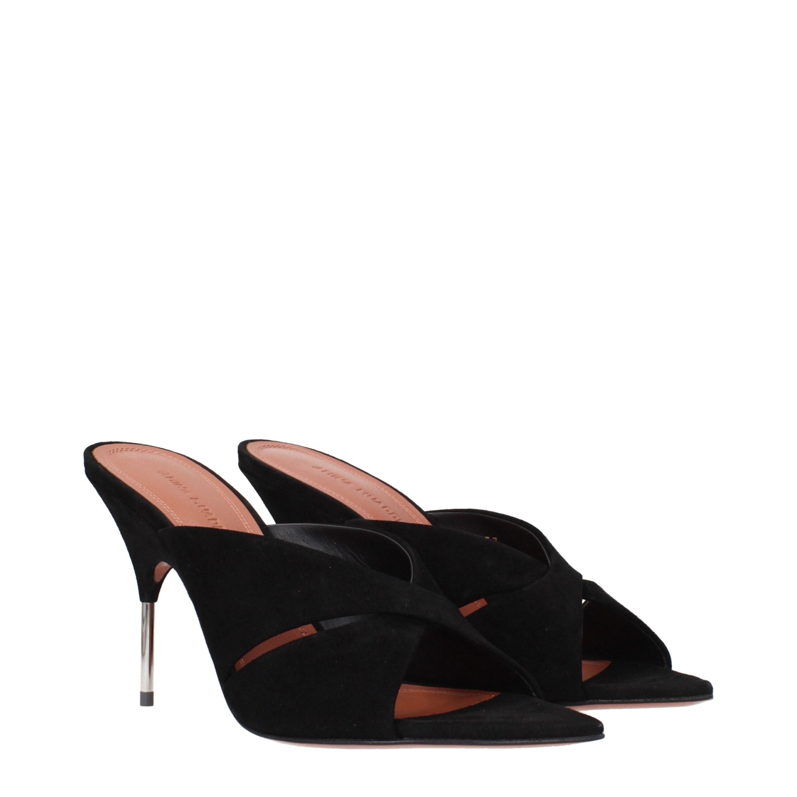 Amina Muaddi Schwarze Leder-Stiletto-Sandalen