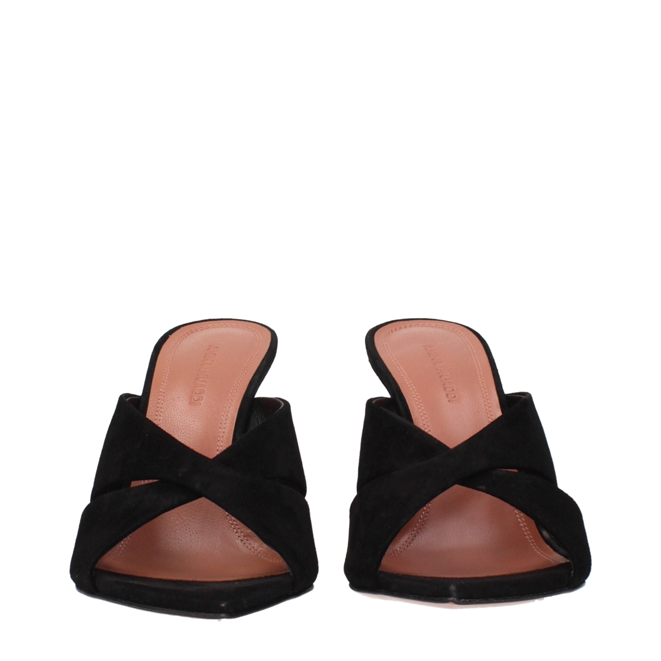 Amina Muaddi Schwarze Leder-Stiletto-Sandalen